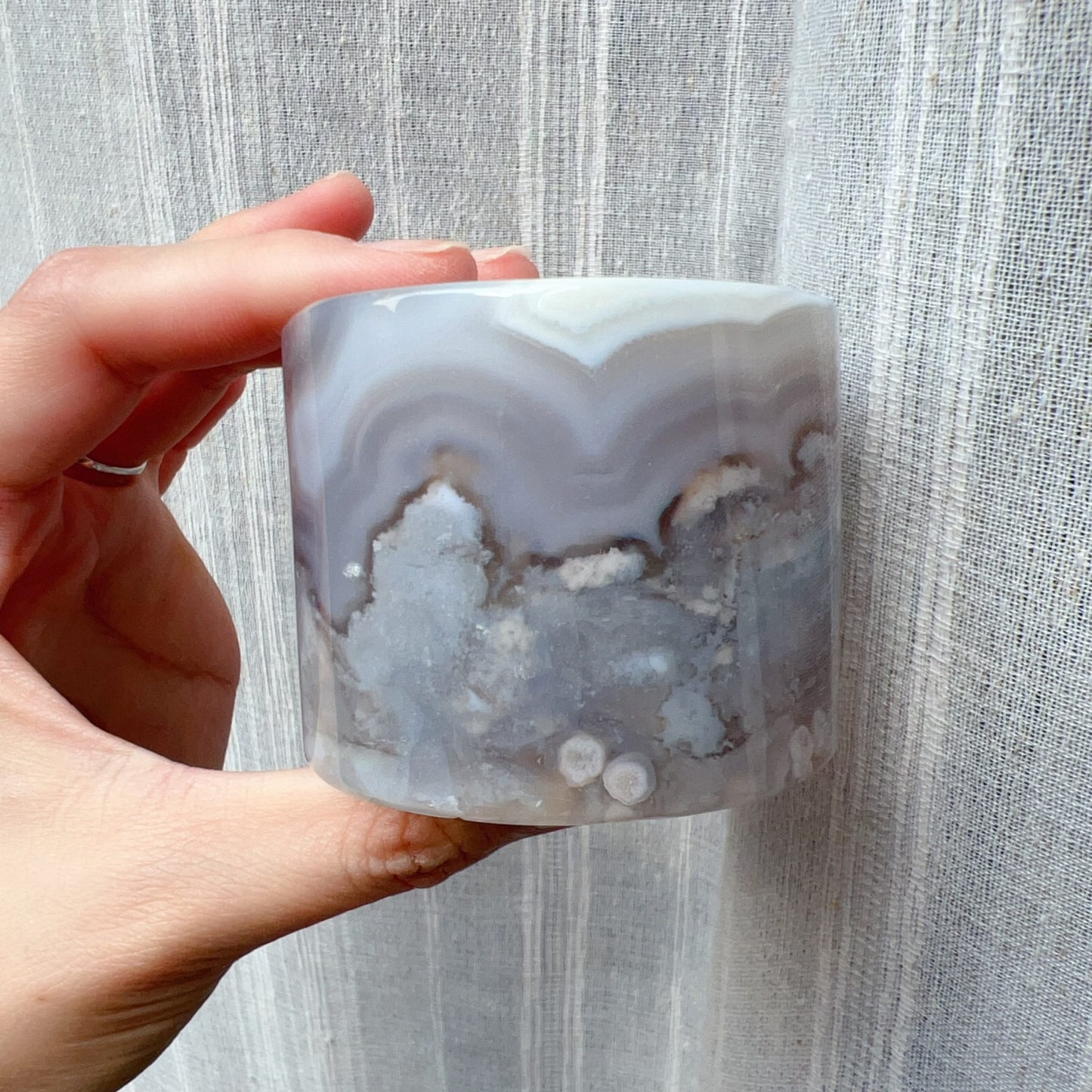 One-Of-A-Kind Handmade Cherry Blossom Agate Wheel Bangle With Center Left Knockout | Unique Artisan Jewelry