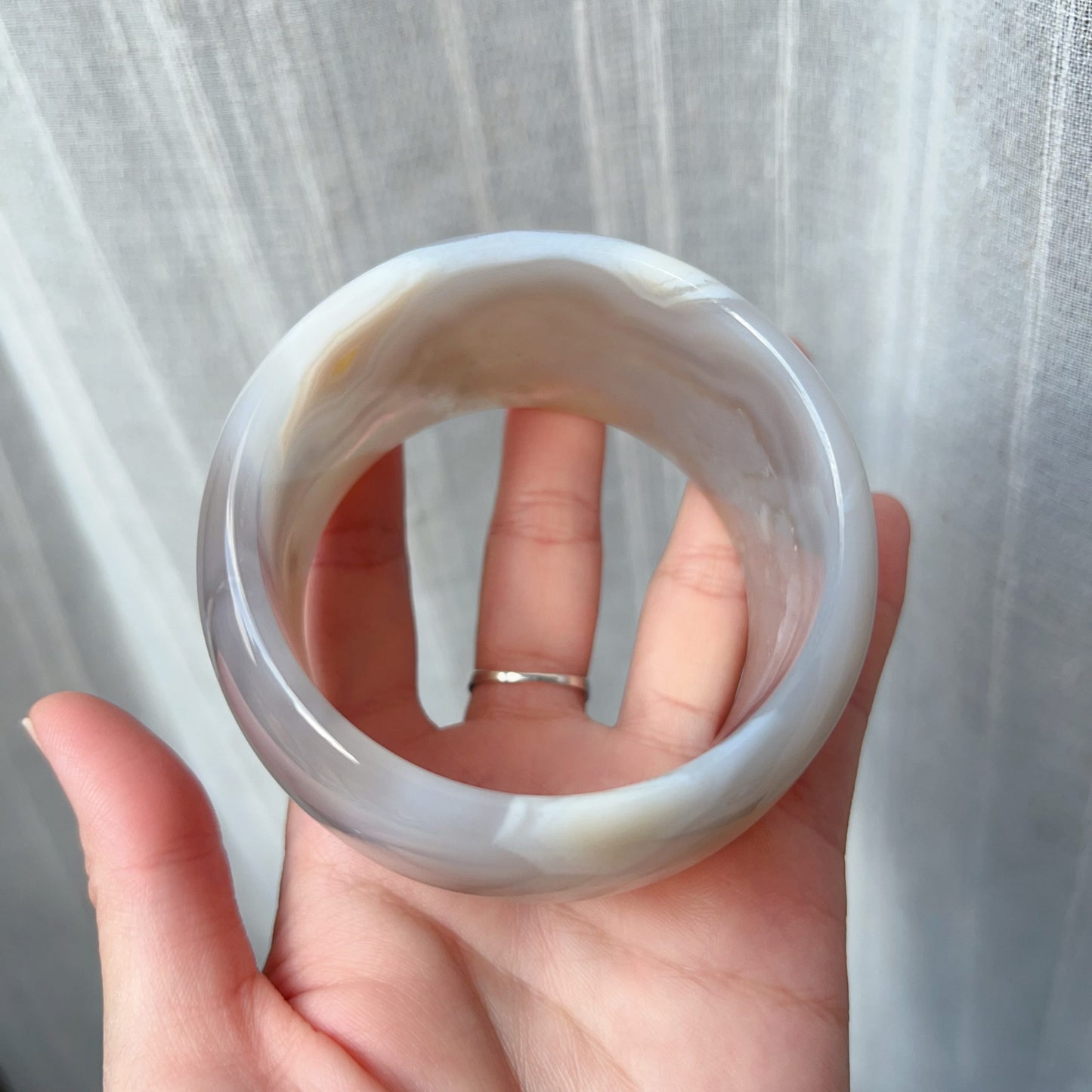 One-Of-A-Kind Handmade Cherry Blossom Agate Wheel Bangle With Center Left Knockout | Unique Artisan Jewelry