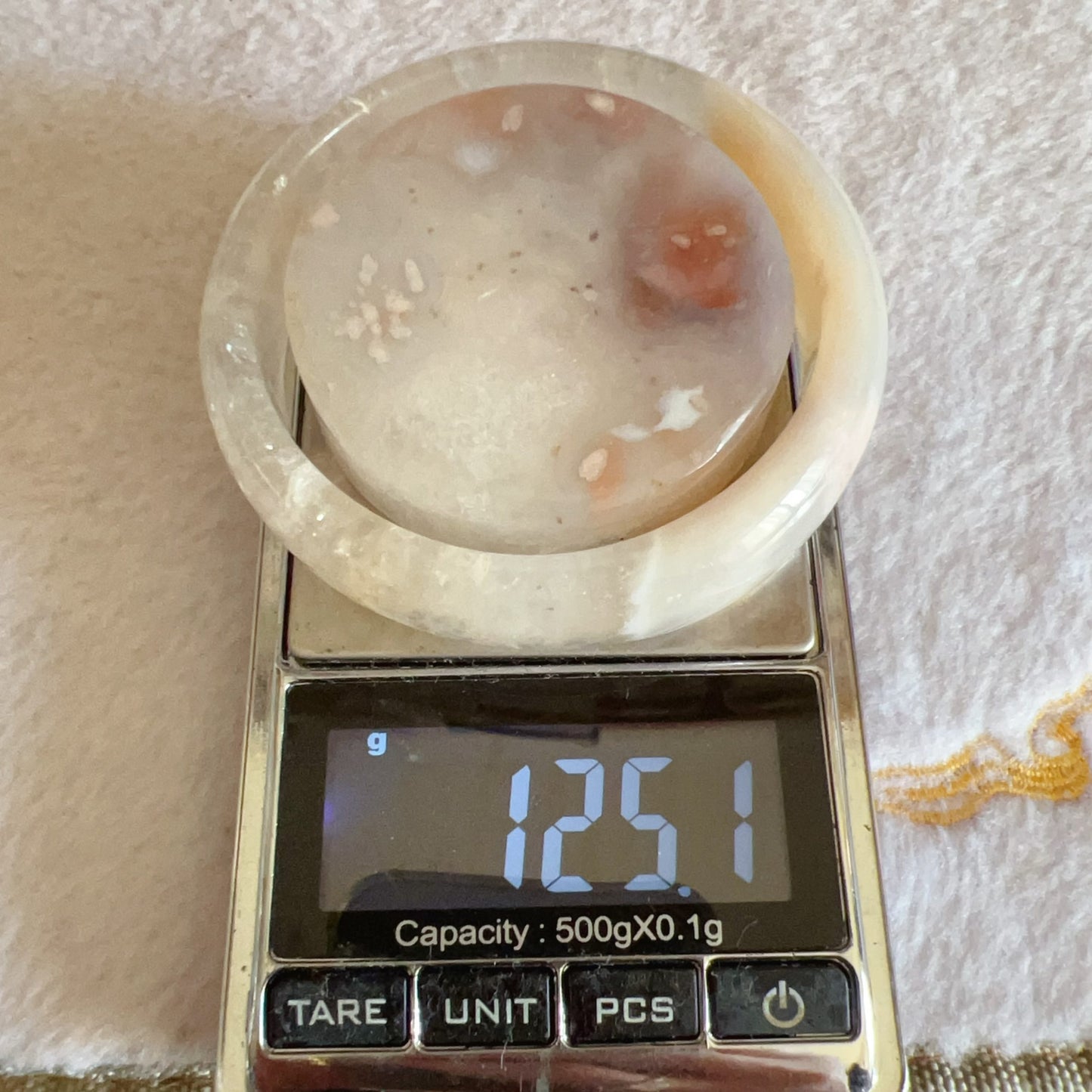 One-Of-A-Kind Handmade Cherry Blossom Agate Bangle With Center Knockout | Unique Artisan Jewelry