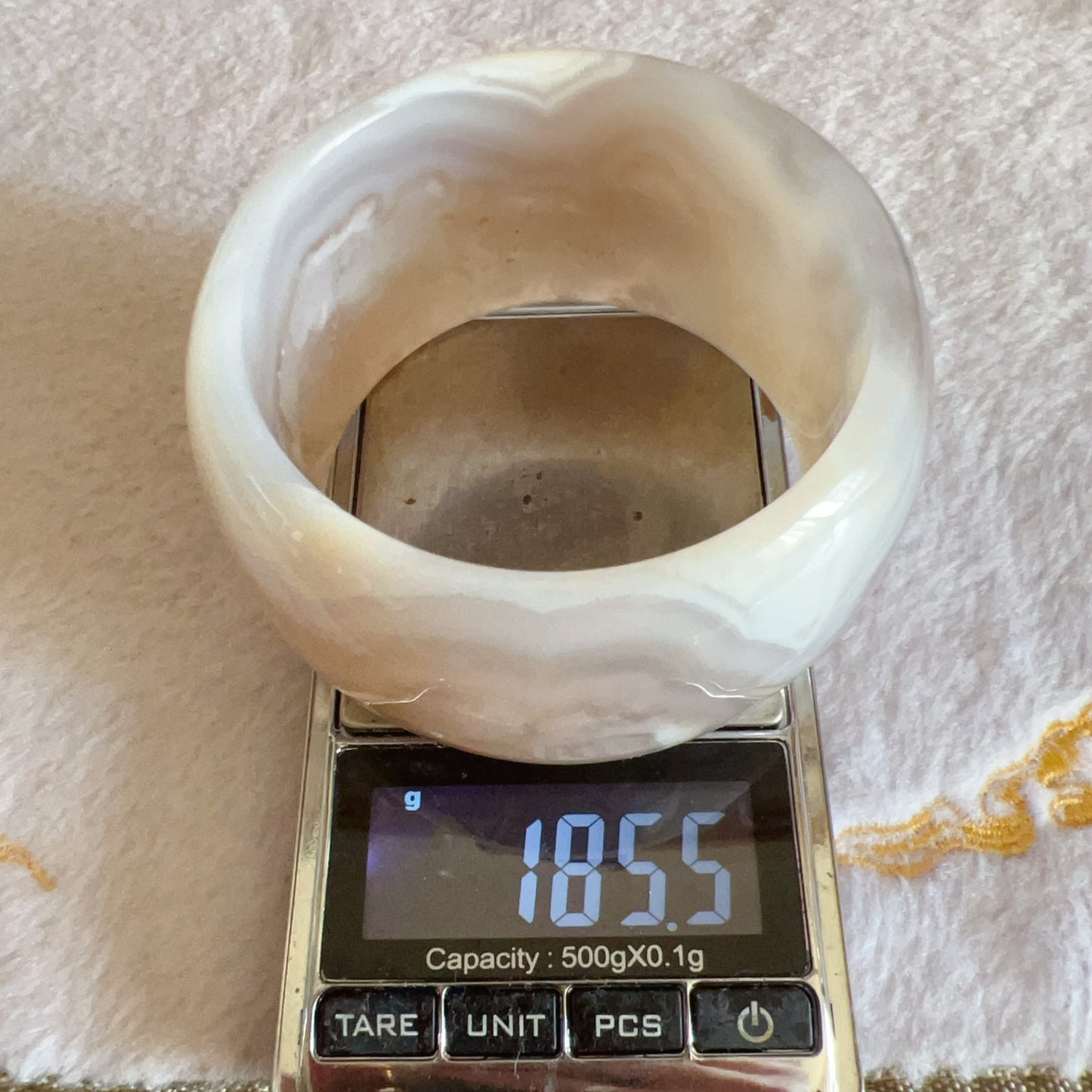 One-Of-A-Kind Handmade Cherry Blossom Agate Wheel Bangle With Center Left Knockout | Unique Artisan Jewelry