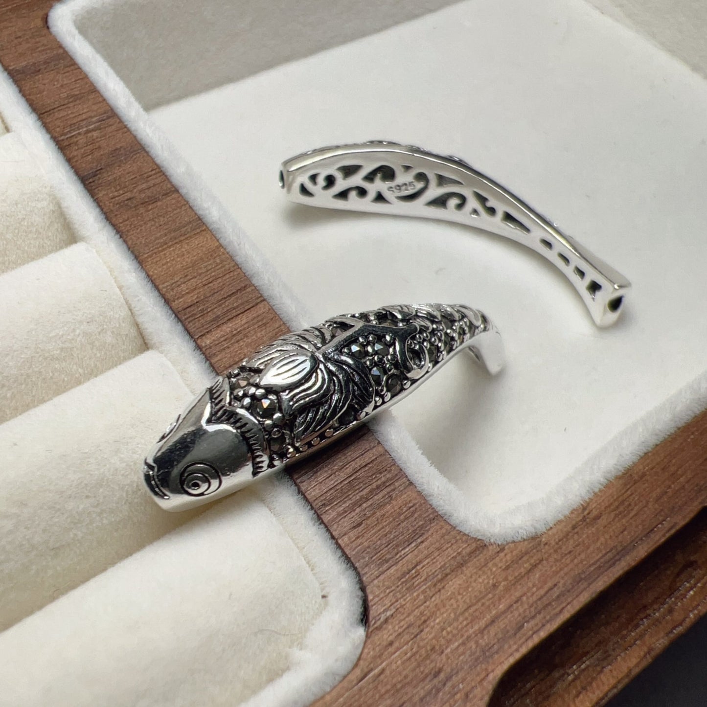 925 Sterling Silver Lotus Fish Charm With Sparkling Marcasite – Unique Diy Jewelry Craft Supply For Handmade Accessories