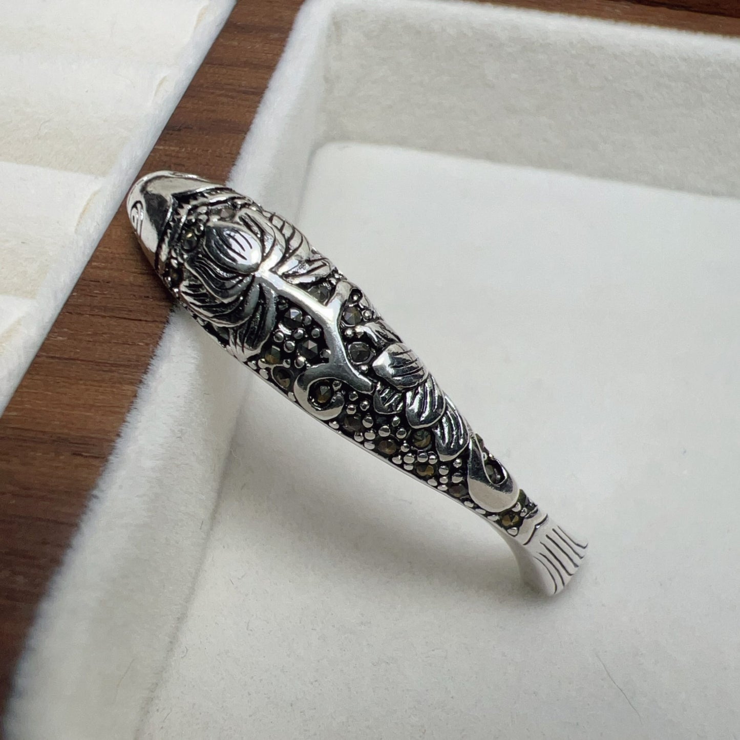 925 Sterling Silver Lotus Fish Charm With Sparkling Marcasite – Unique Diy Jewelry Craft Supply For Handmade Accessories