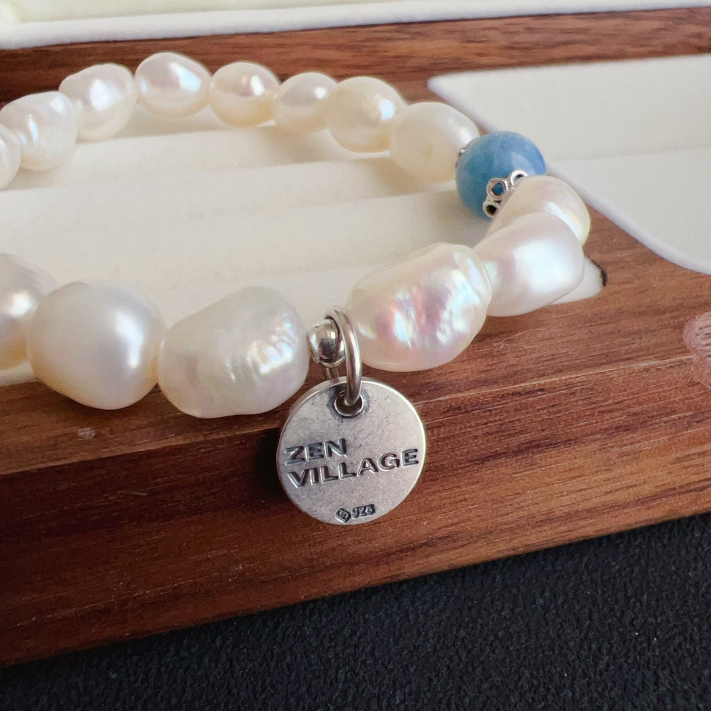 Handmade Irregular Shape Freshwater Pearl And Aquamarine Bracelet | 925 Sterling Silver Zen Pendant | Stress Relief And Emotional Balance Jewelry