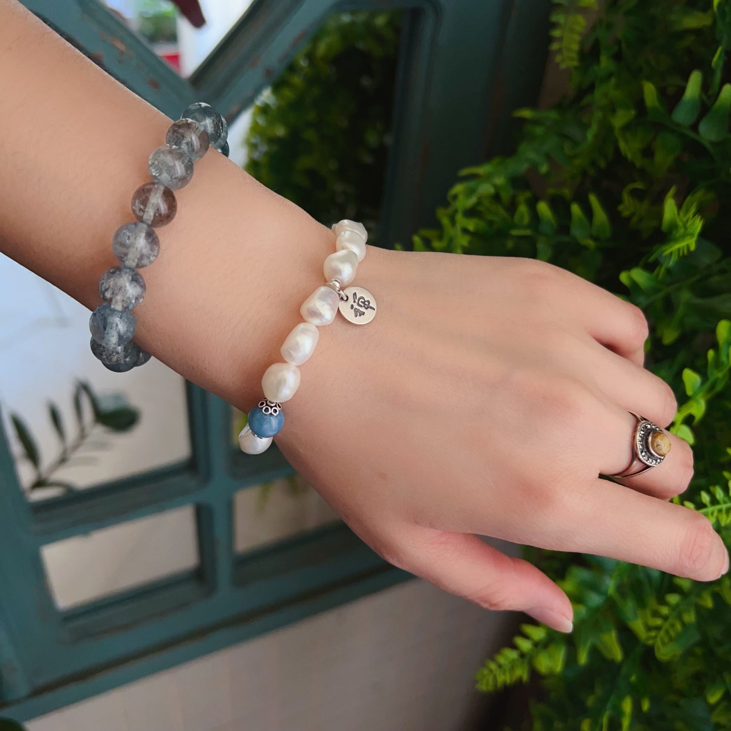 Handmade Irregular Shape Freshwater Pearl And Aquamarine Bracelet | 925 Sterling Silver Zen Pendant | Stress Relief And Emotional Balance Jewelry