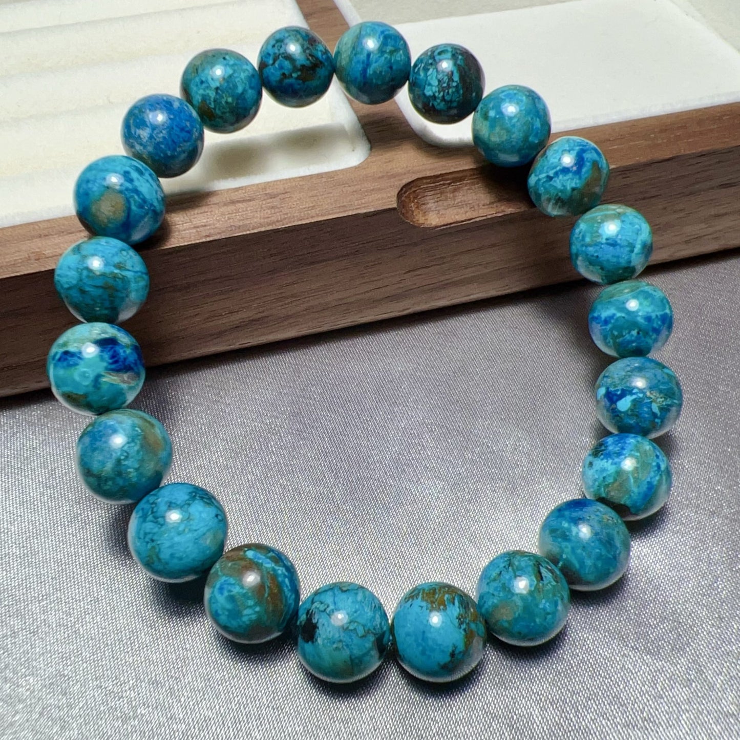 9.8Mm Natural Chrysocolla Healing Bracelet | Good For Emotional Balance And Communication