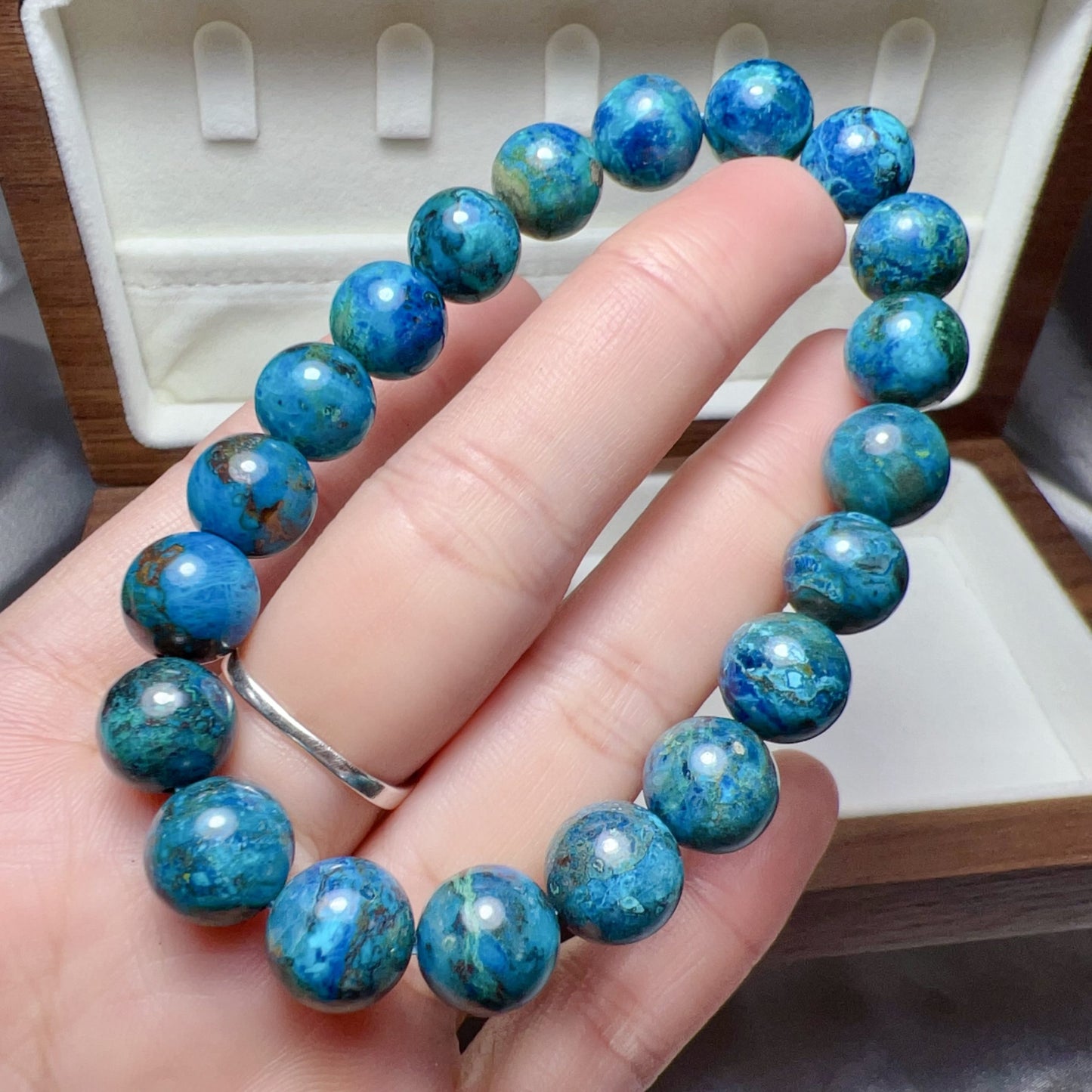 Natural Chrysocolla Healing Bracelet | 10.3Mm Beads | Emotional Balance & Communication