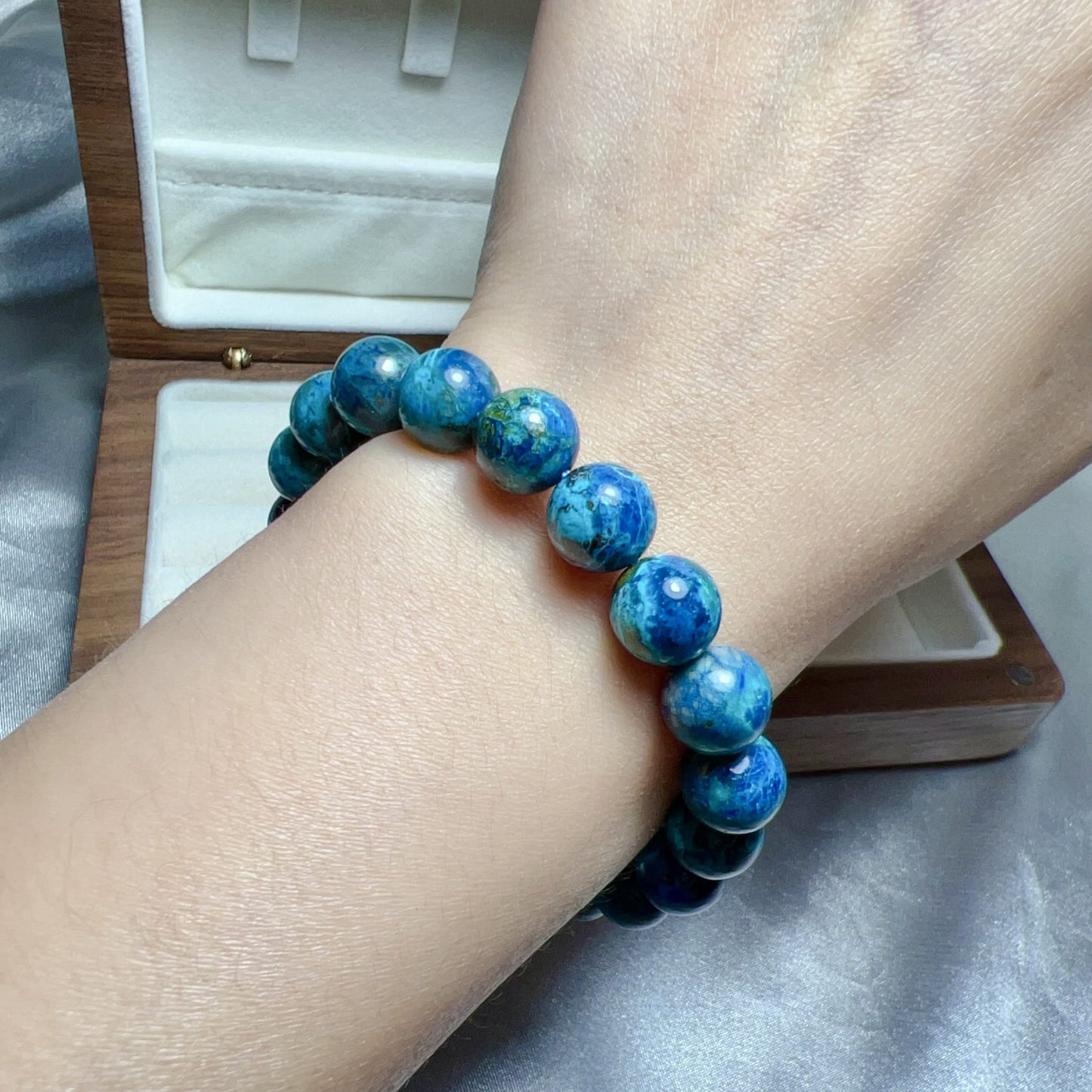 Natural Chrysocolla Healing Bracelet | 10.3Mm Beads | Emotional Balance & Communication