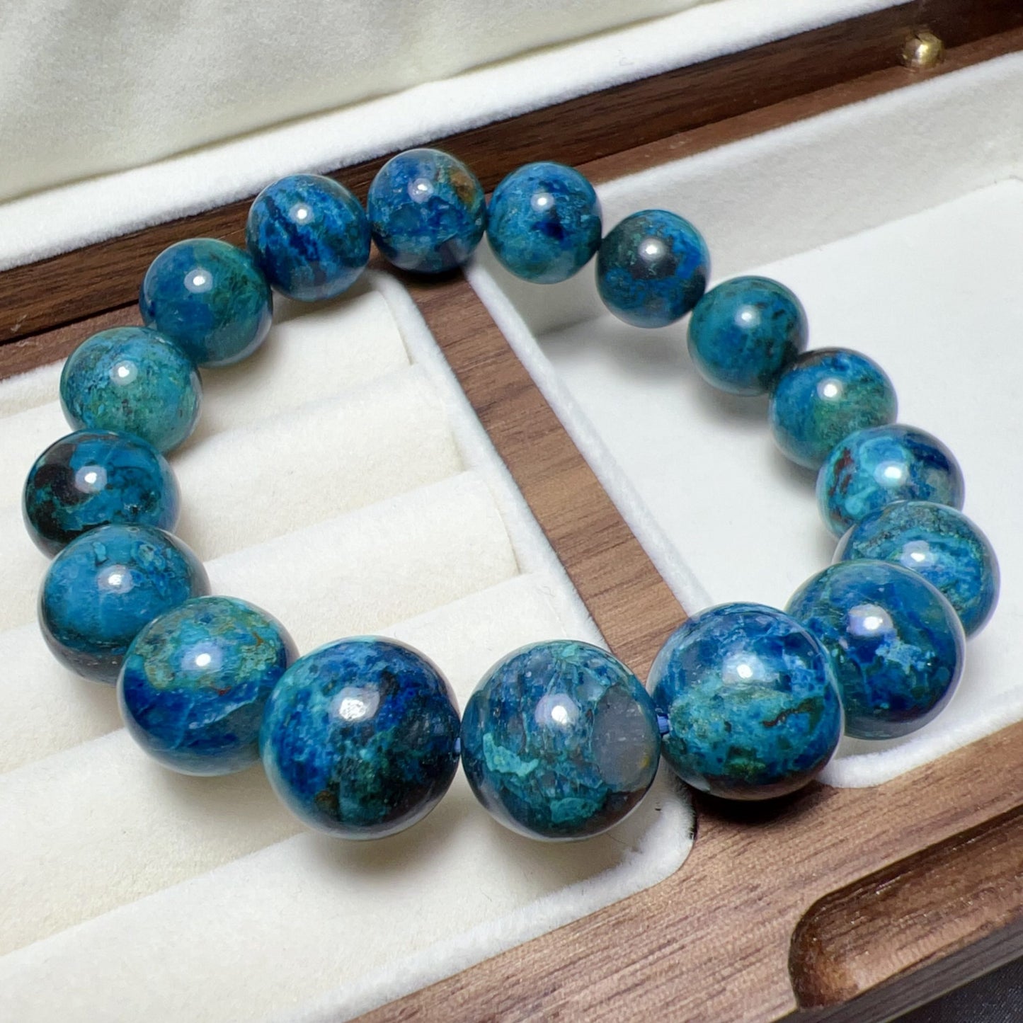 Natural Chrysocolla Healing Bracelet | Large 12.3Mm Beads | Emotional Balance & Communication