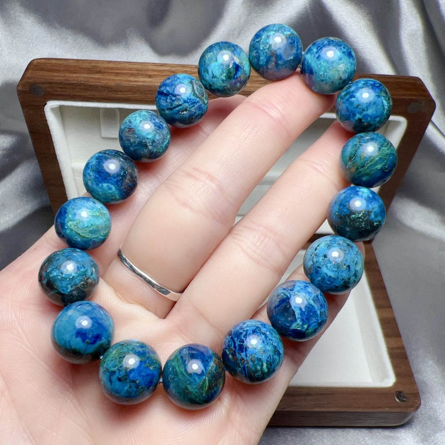 Natural Chrysocolla Healing Bracelet | Large 12.3Mm Beads | Emotional Balance & Communication