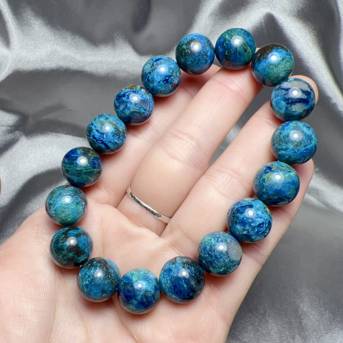 Natural Chrysocolla Healing Bracelet | Large 12.3Mm Beads | Emotional Balance & Communication