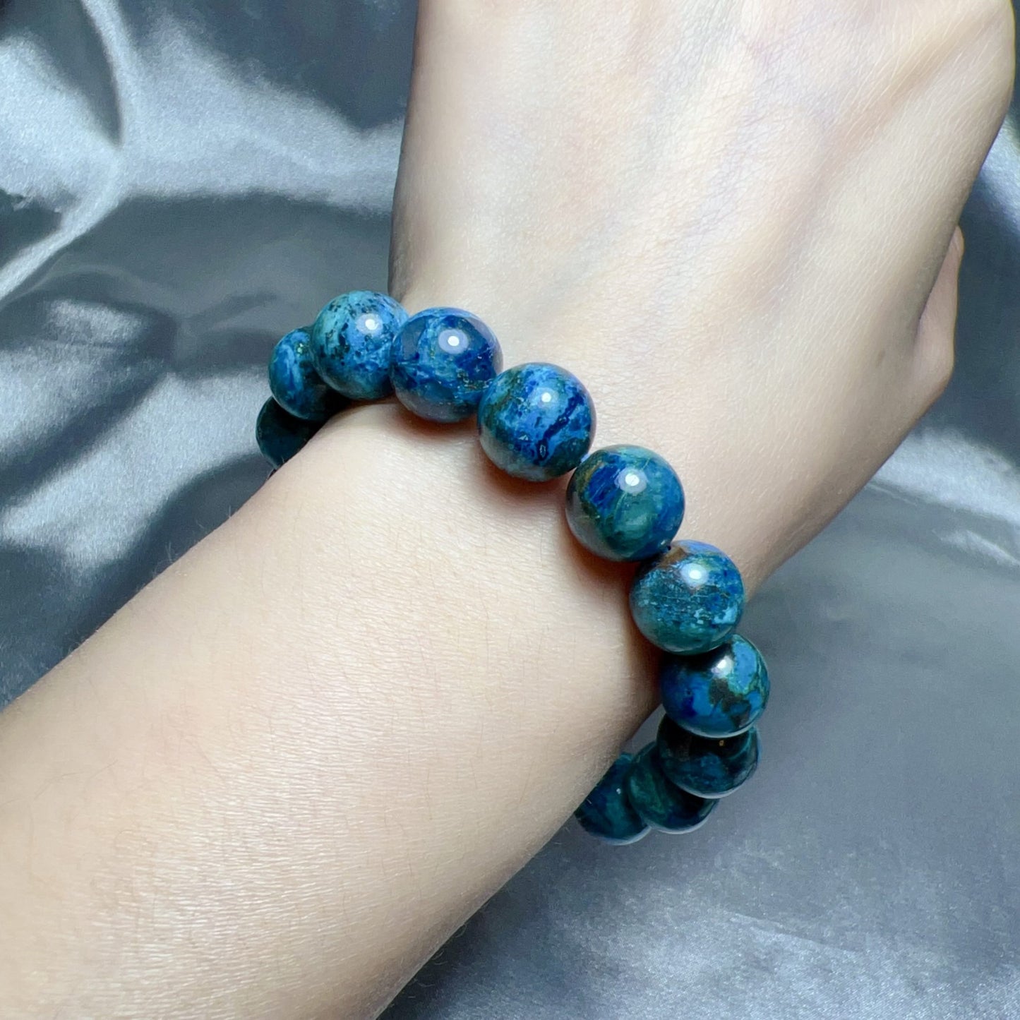 Natural Chrysocolla Healing Bracelet | Large 12.3Mm Beads | Emotional Balance & Communication