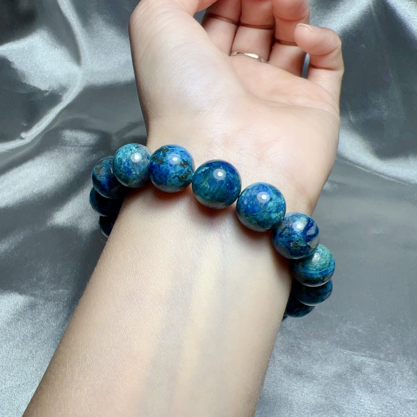 Natural Chrysocolla Healing Bracelet | Large 12.3Mm Beads | Emotional Balance & Communication
