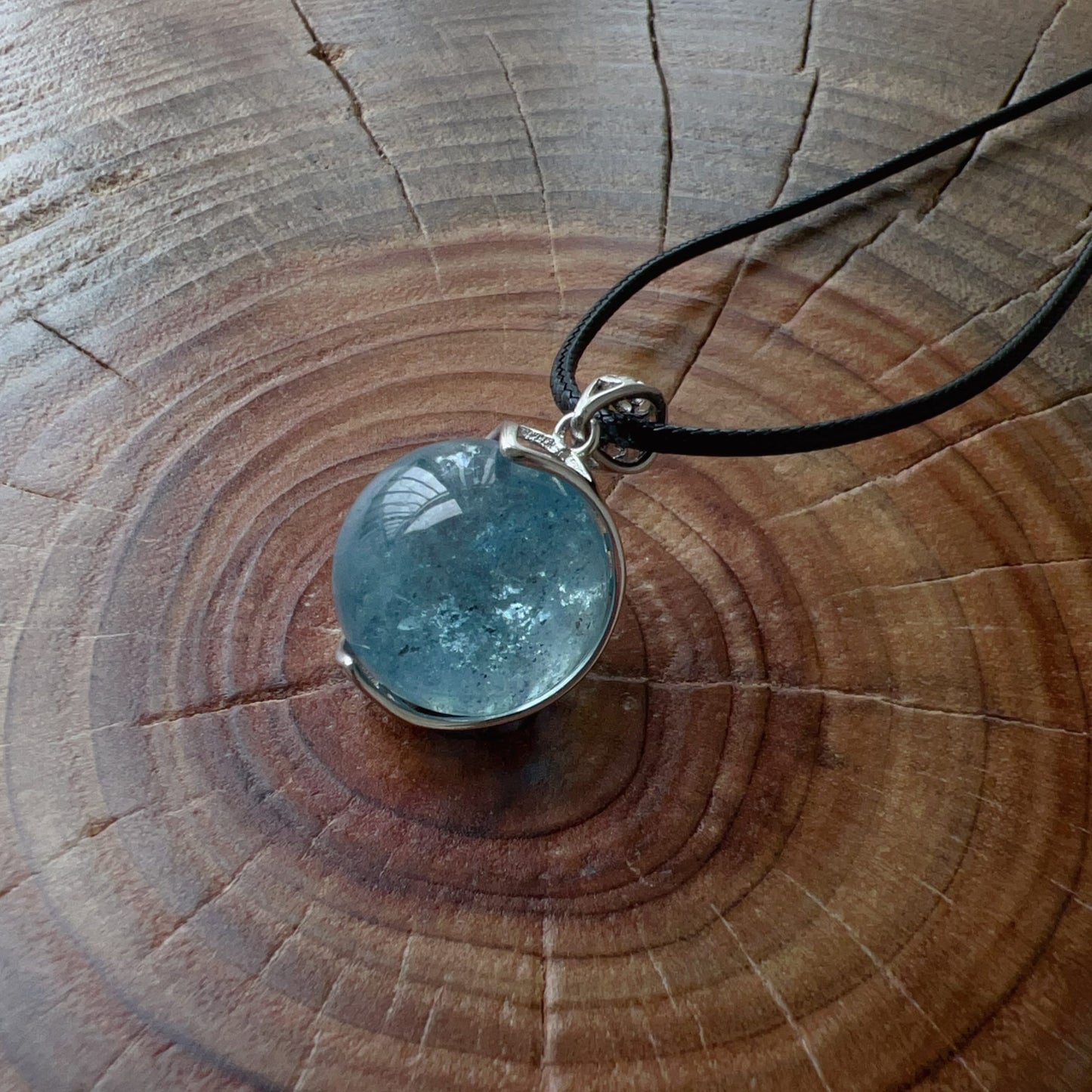 Natural Sparkling Aquamarine Sphere Pendant Necklace – 17Mm Healing Stone For Throat Chakra Energy