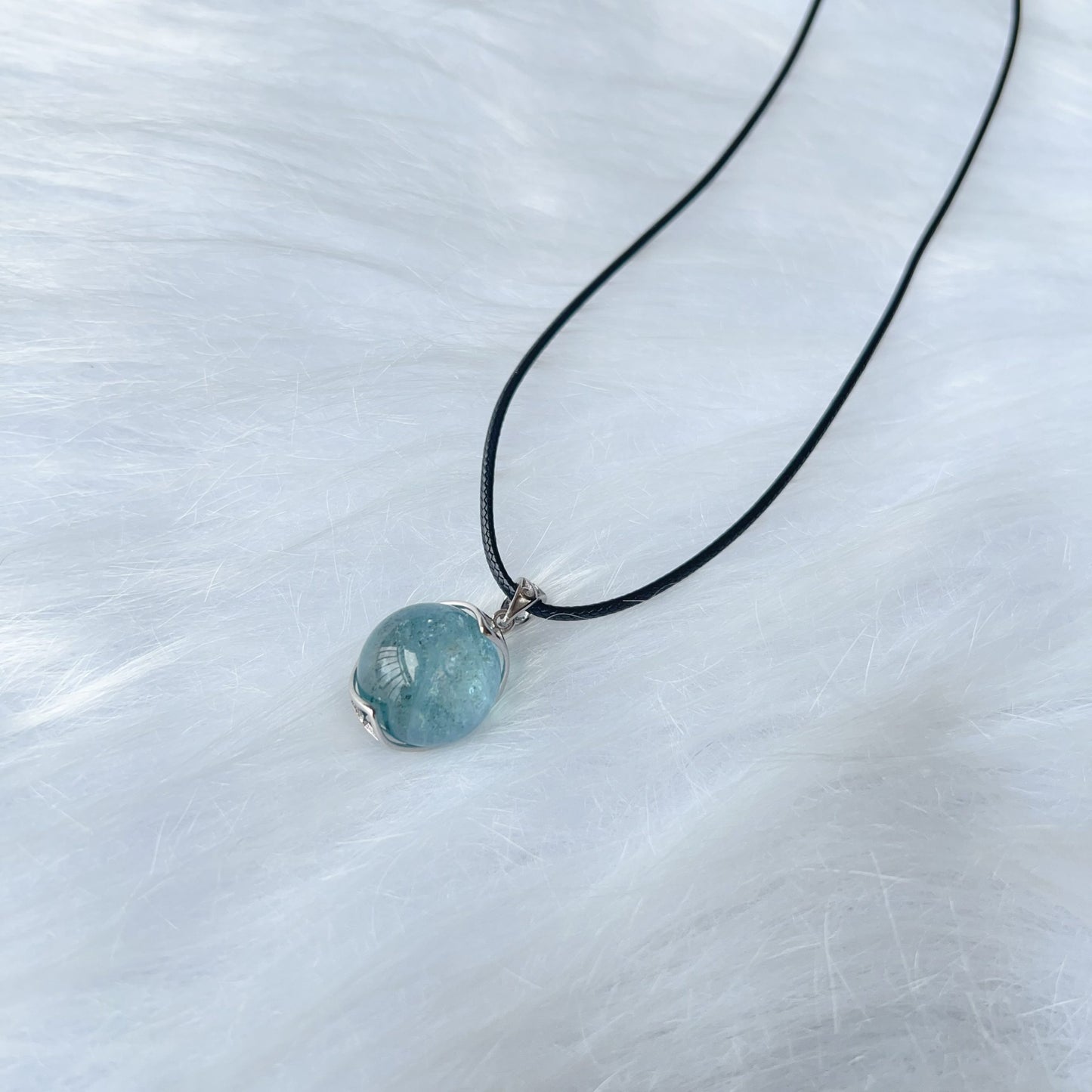 Natural Sparkling Aquamarine Sphere Pendant Necklace – 17Mm Healing Stone For Throat Chakra Energy