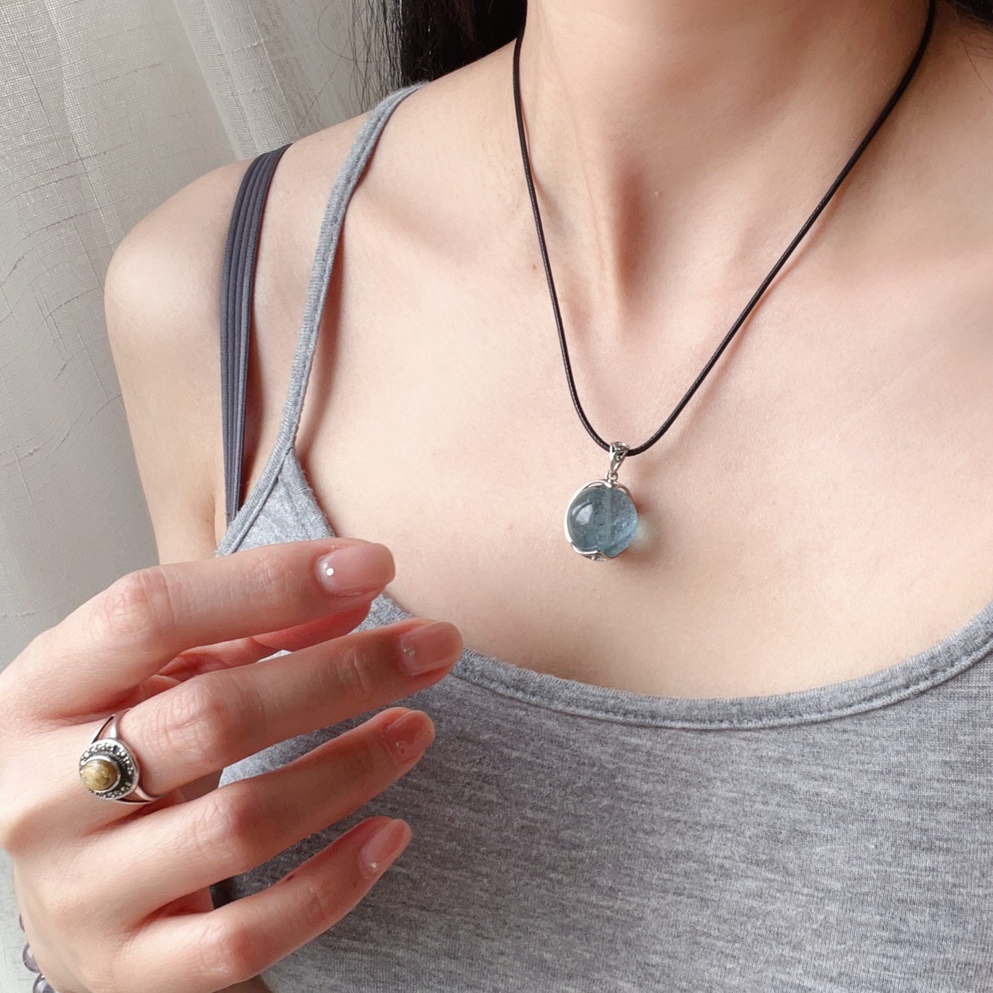 Natural Sparkling Aquamarine Sphere Pendant Necklace – 17Mm Healing Stone For Throat Chakra Energy