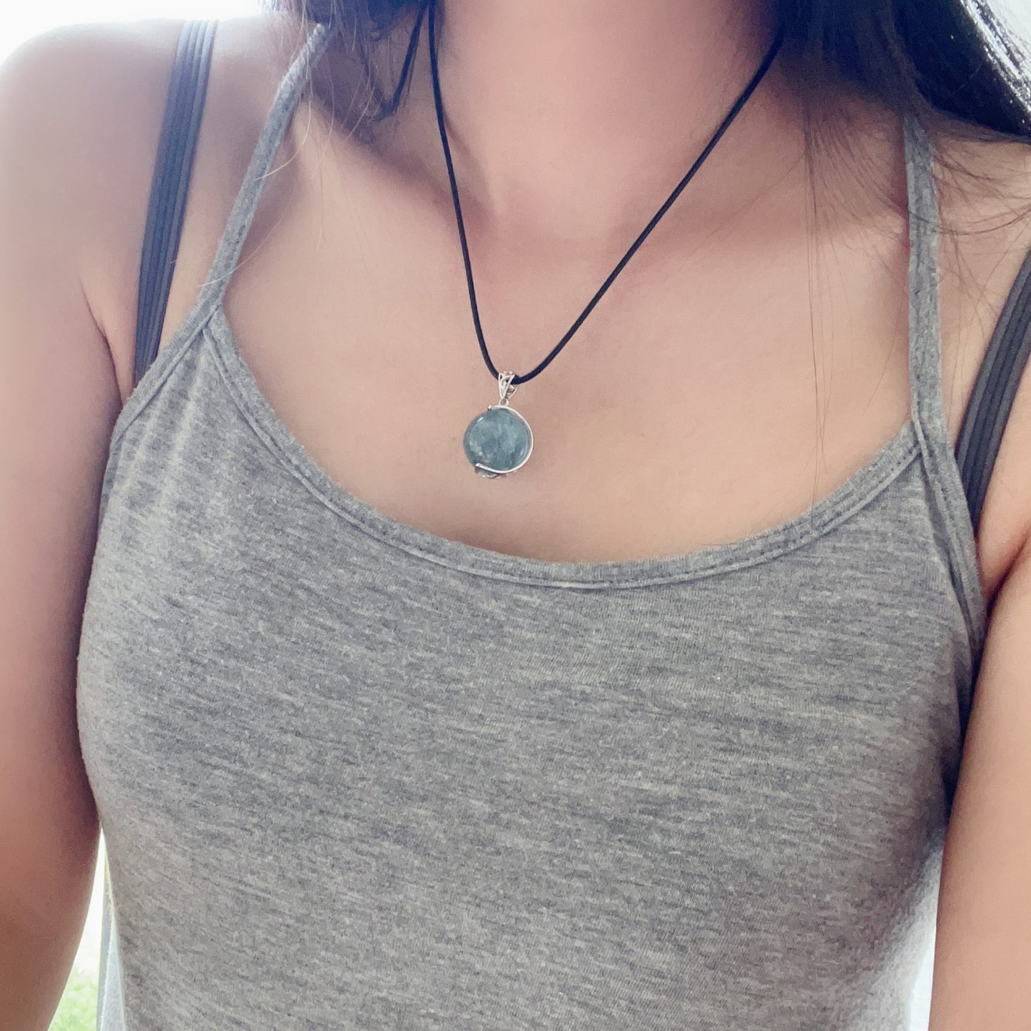 Natural Sparkling Aquamarine Sphere Pendant Necklace – 17Mm Healing Stone For Throat Chakra Energy
