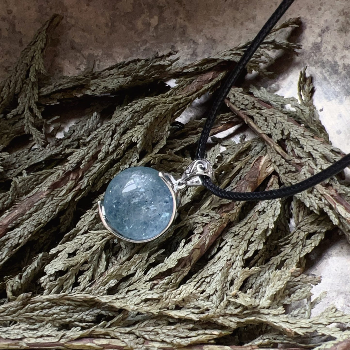 Natural Sparkling Aquamarine Sphere Pendant Necklace – 17Mm Healing Stone For Throat Chakra Energy