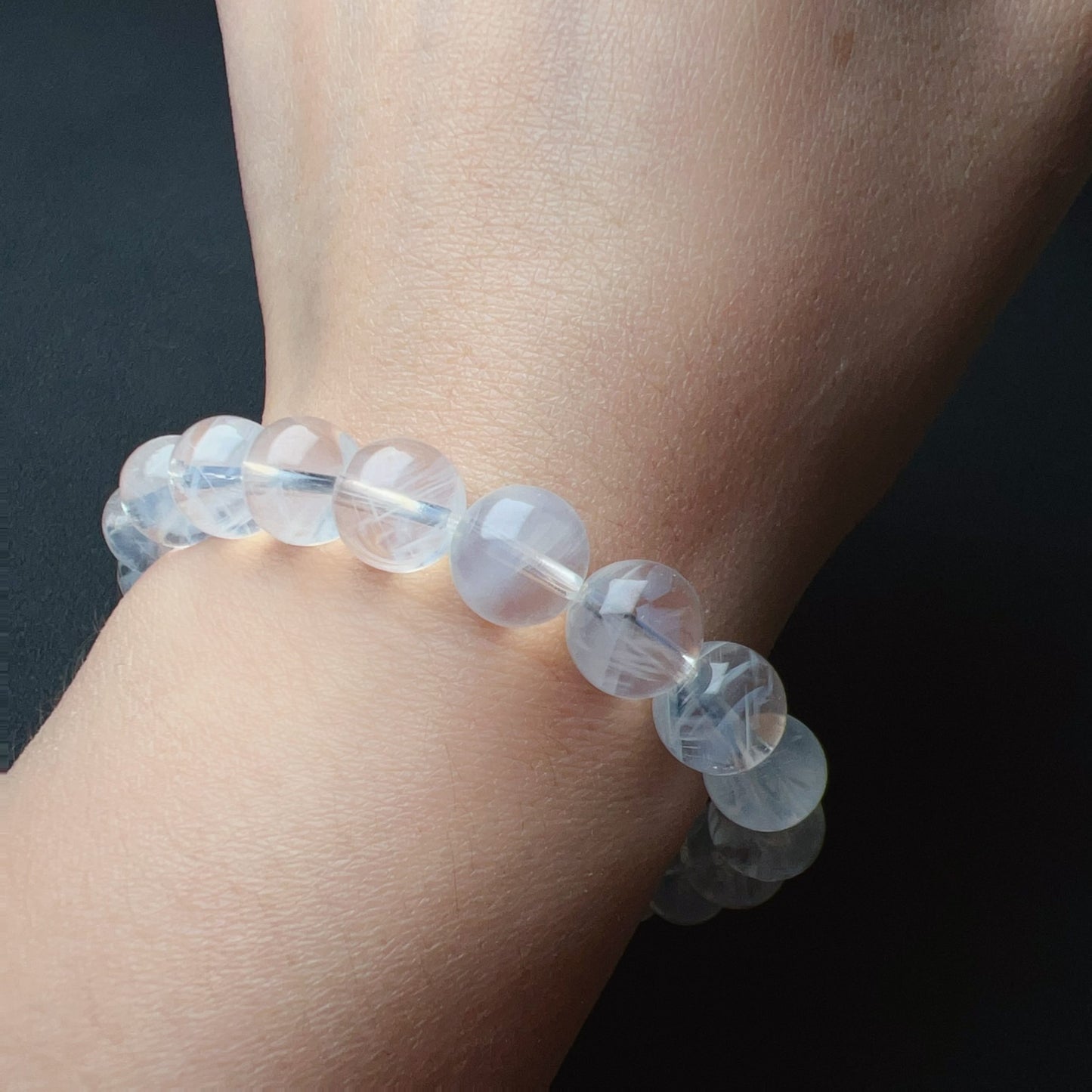 Angel’S Feathers Blue Needle Clear Quartz Bracelet | 9.3Mm Beads | High Vibration Frequency Crown Chakra Healing