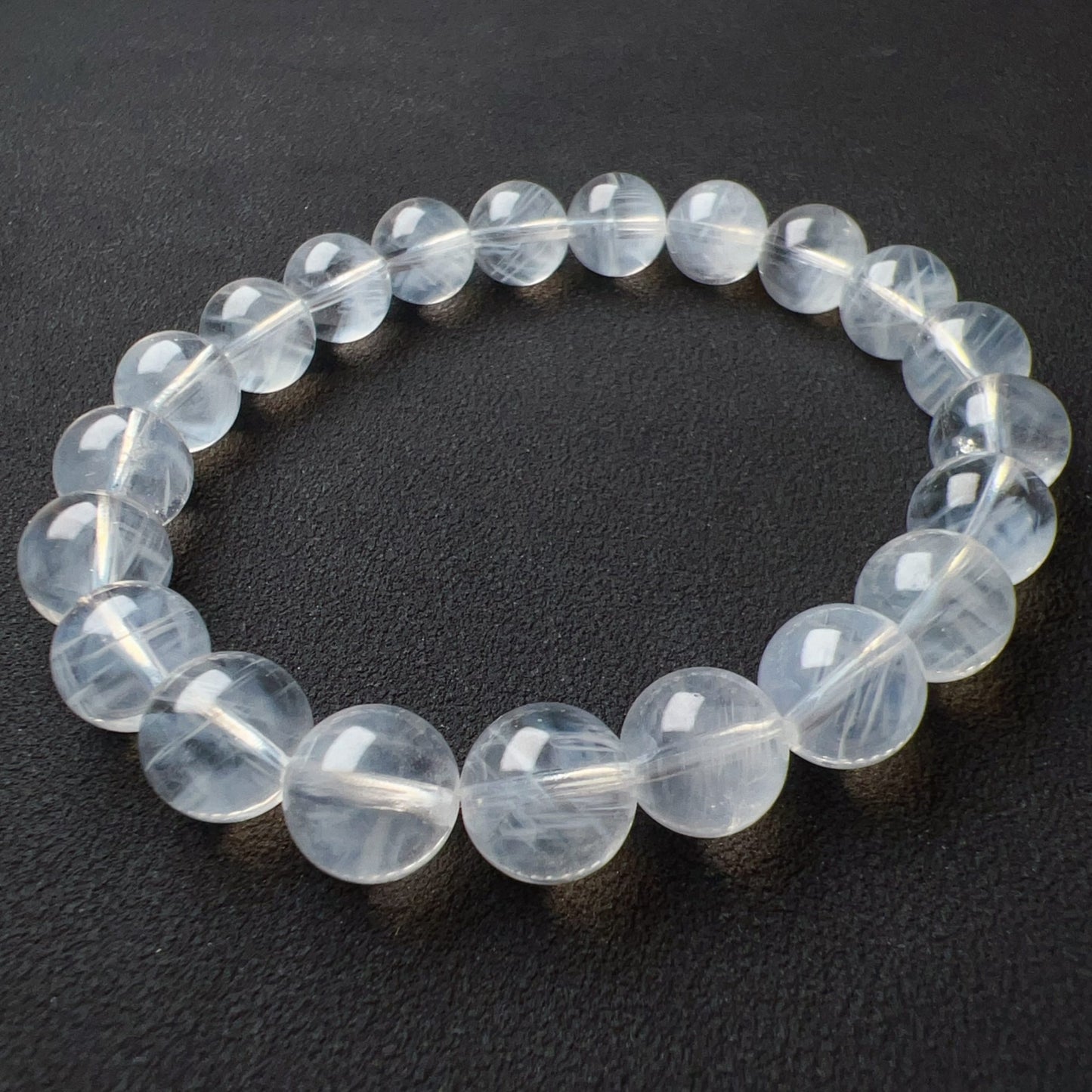 Angel’S Feathers Blue Needle Clear Quartz Bracelet | 9.3Mm Beads | High Vibration Frequency Crown Chakra Healing