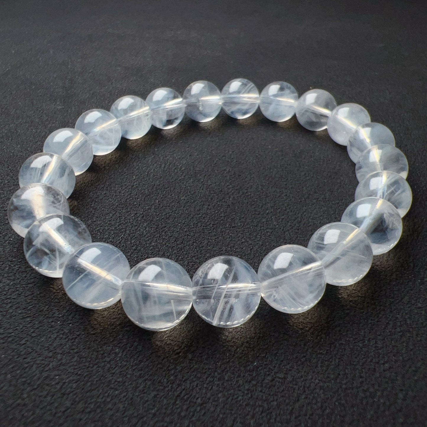 Angel’S Feathers Blue Needle Clear Quartz Bracelet | 9.3Mm Beads | High Vibration Frequency Crown Chakra Healing