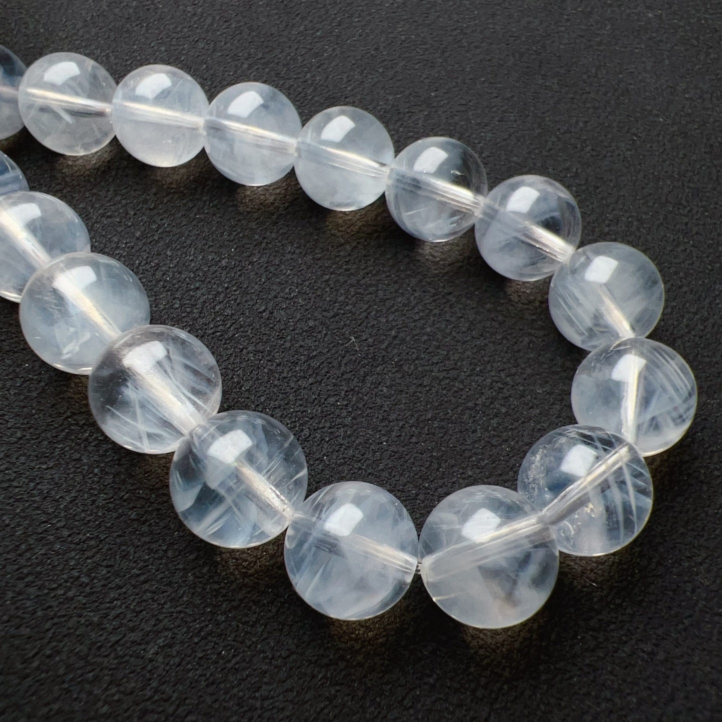 Angel’S Feathers Blue Needle Clear Quartz Bracelet | 9.3Mm Beads | High Vibration Frequency Crown Chakra Healing