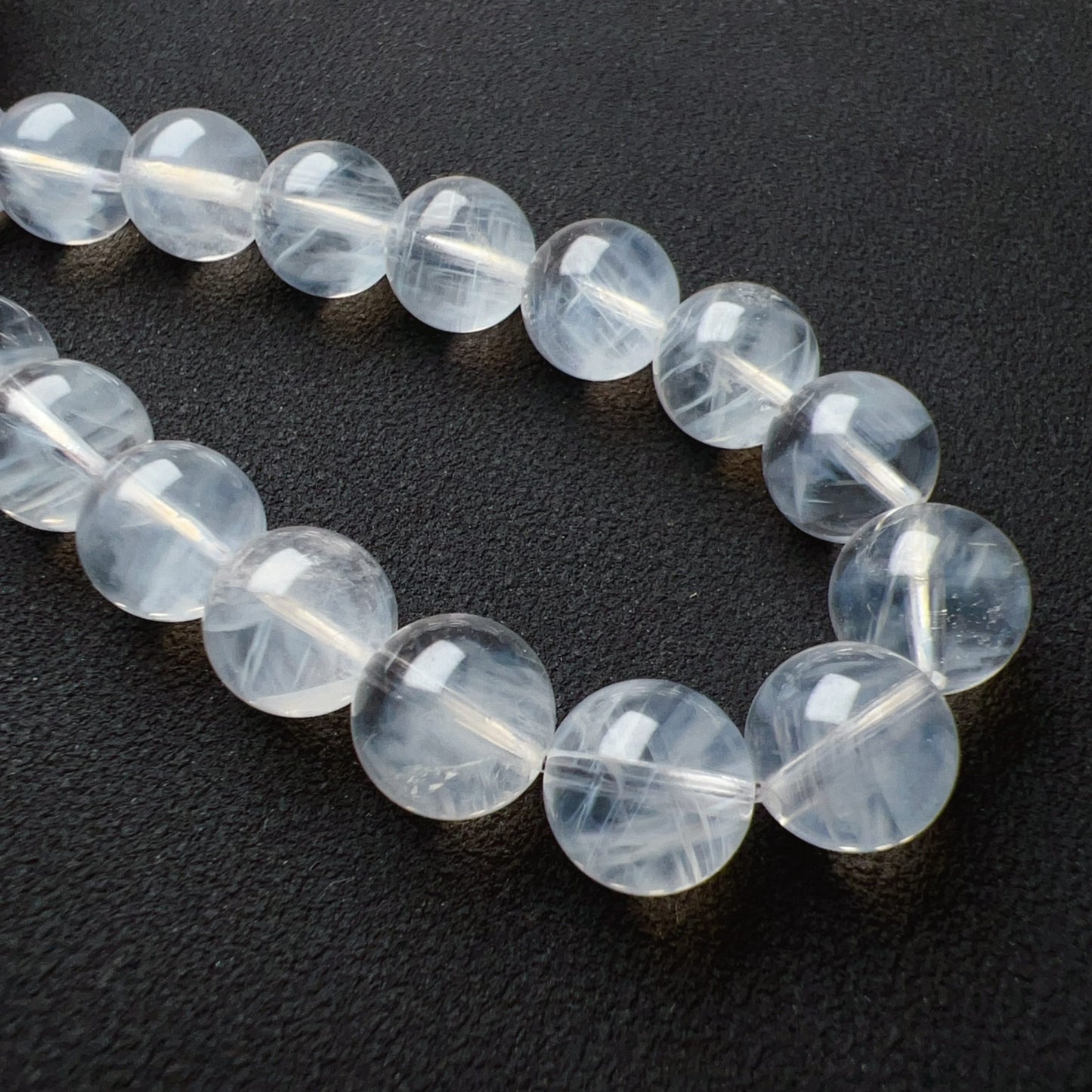 Angel’S Feathers Blue Needle Clear Quartz Bracelet | 9.3Mm Beads | High Vibration Frequency Crown Chakra Healing