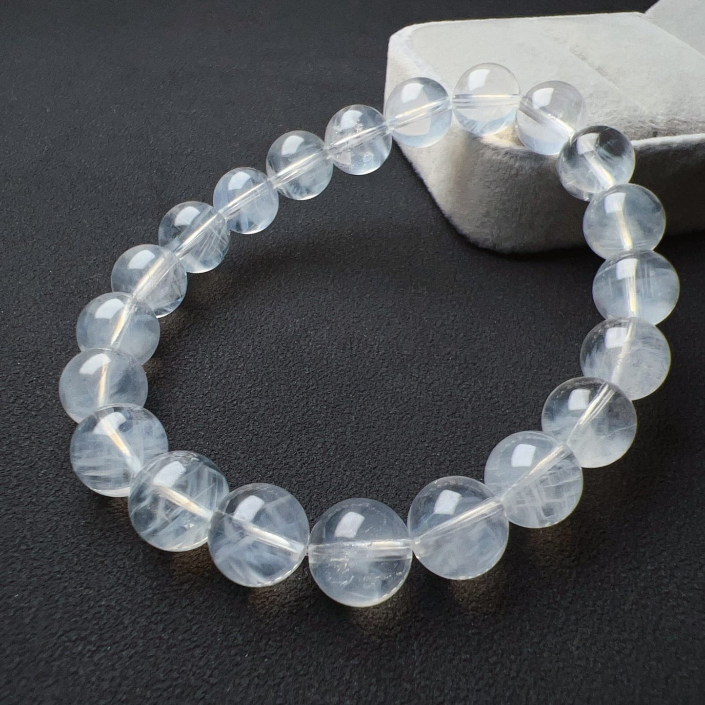 Angel’S Feathers Blue Needle Clear Quartz Bracelet | 9.3Mm Beads | High Vibration Frequency Crown Chakra Healing