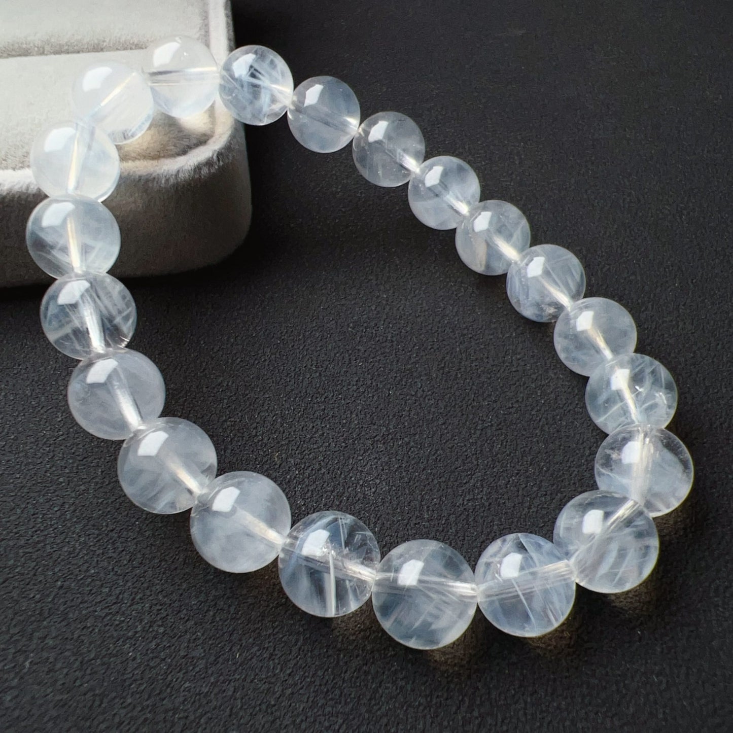 Angel’S Feathers Blue Needle Clear Quartz Bracelet | 9.3Mm Beads | High Vibration Frequency Crown Chakra Healing