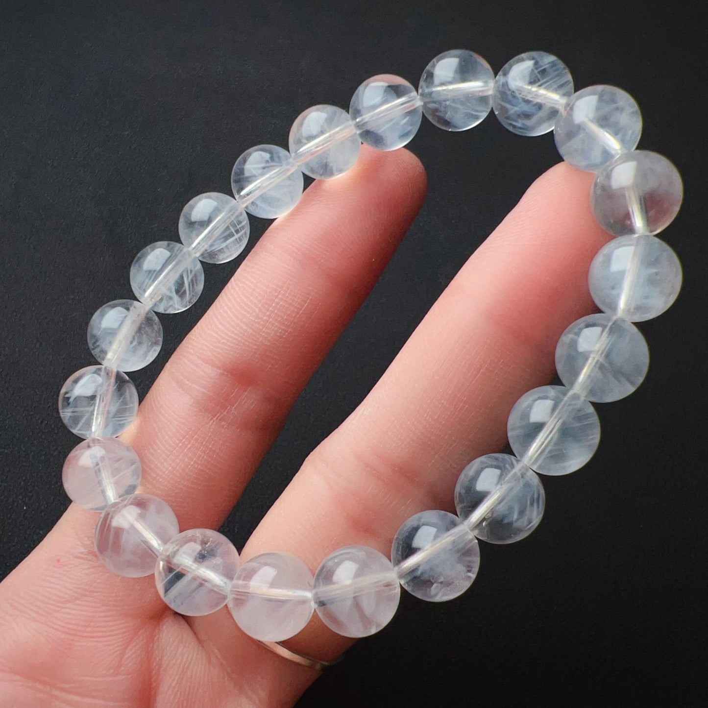 Angel’S Feathers Blue Needle Clear Quartz Bracelet | 9.3Mm Beads | High Vibration Frequency Crown Chakra Healing