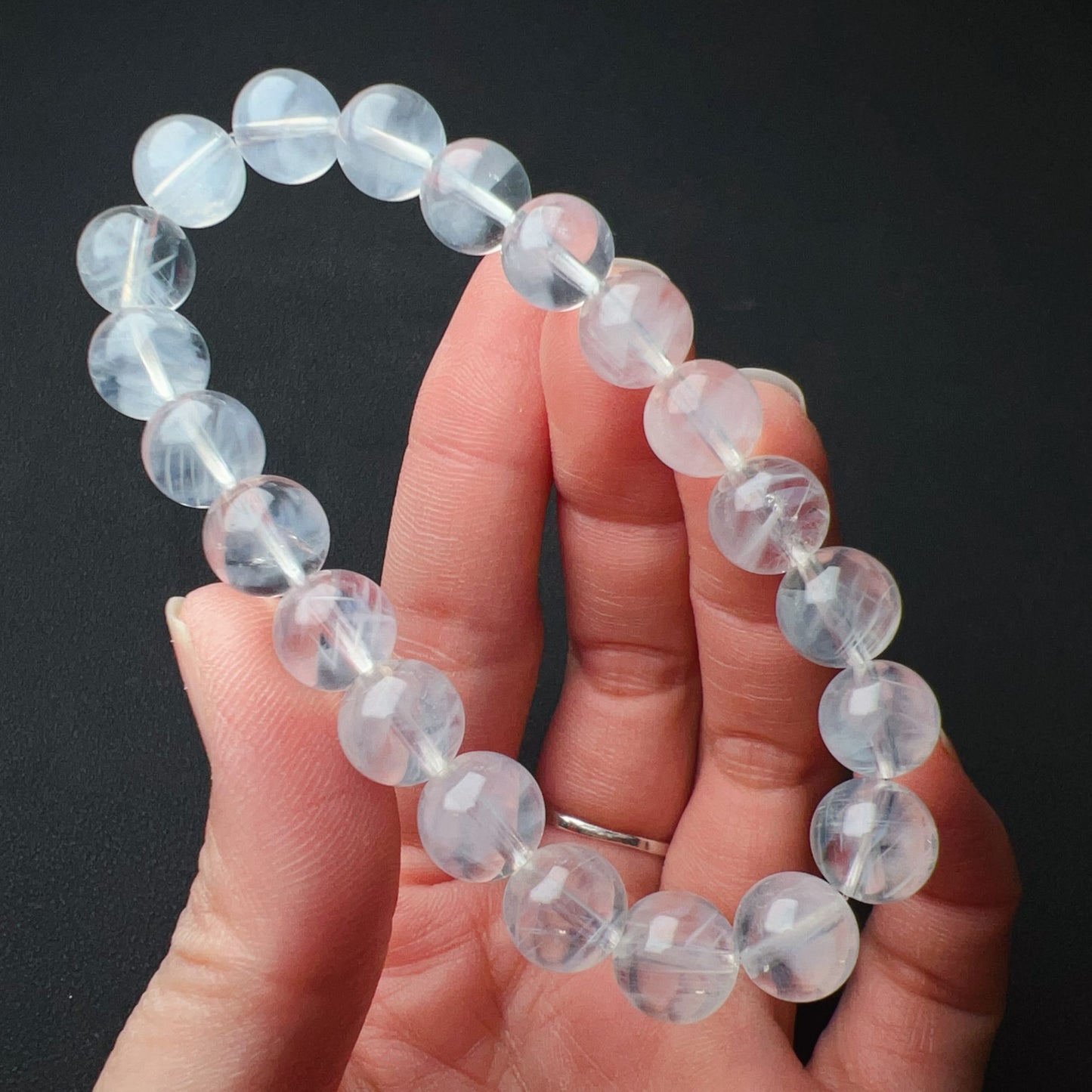 Angel’S Feathers Blue Needle Clear Quartz Bracelet | 9.3Mm Beads | High Vibration Frequency Crown Chakra Healing