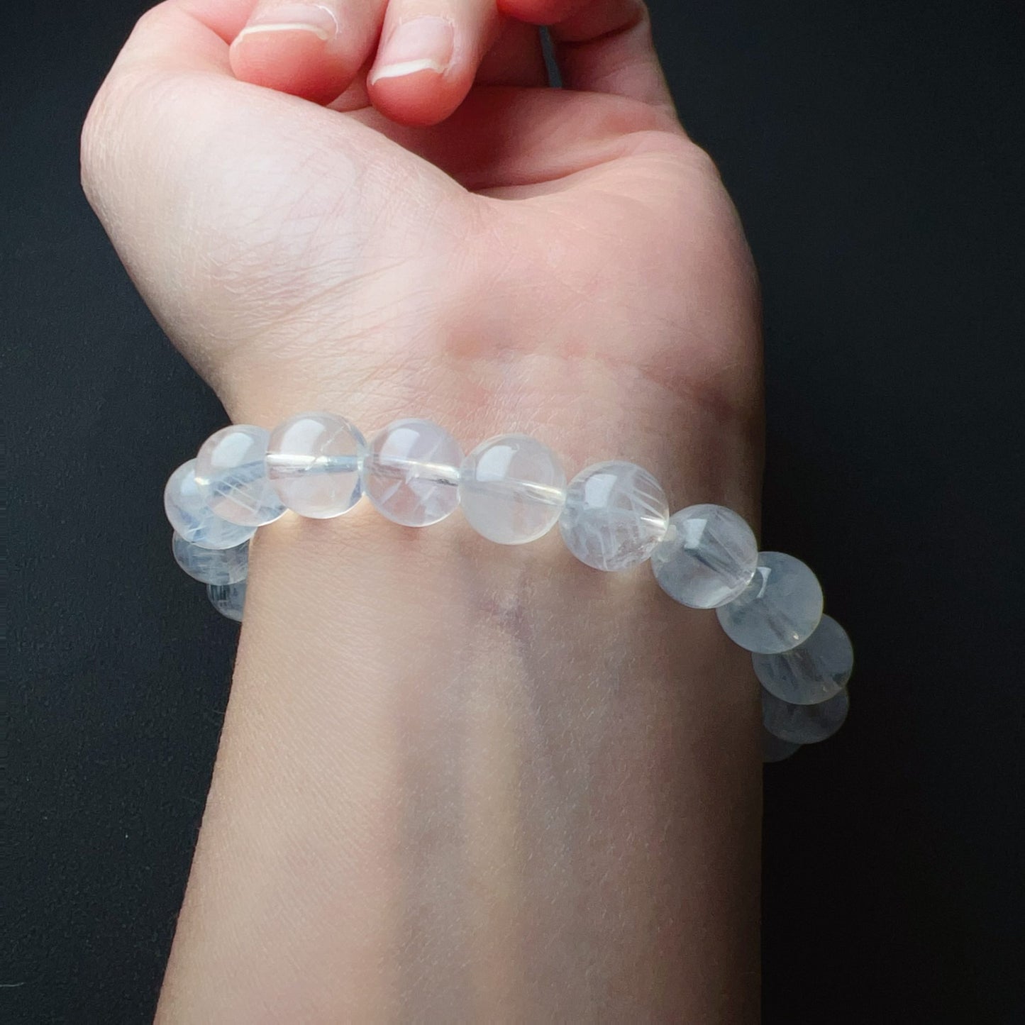 Angel’S Feathers Blue Needle Clear Quartz Bracelet | 9.3Mm Beads | High Vibration Frequency Crown Chakra Healing