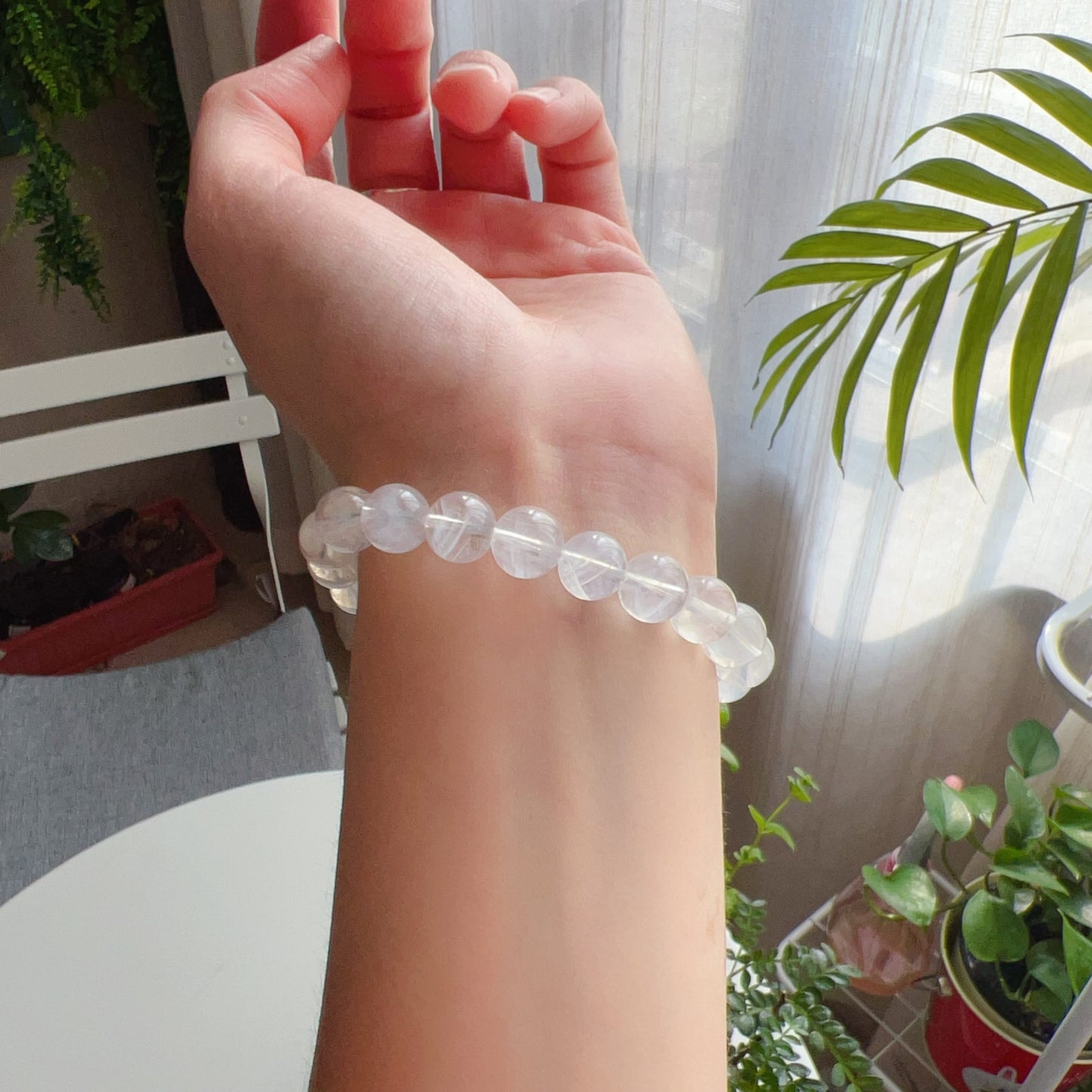 Angel’S Feathers Blue Needle Clear Quartz Bracelet | 9.3Mm Beads | High Vibration Frequency Crown Chakra Healing