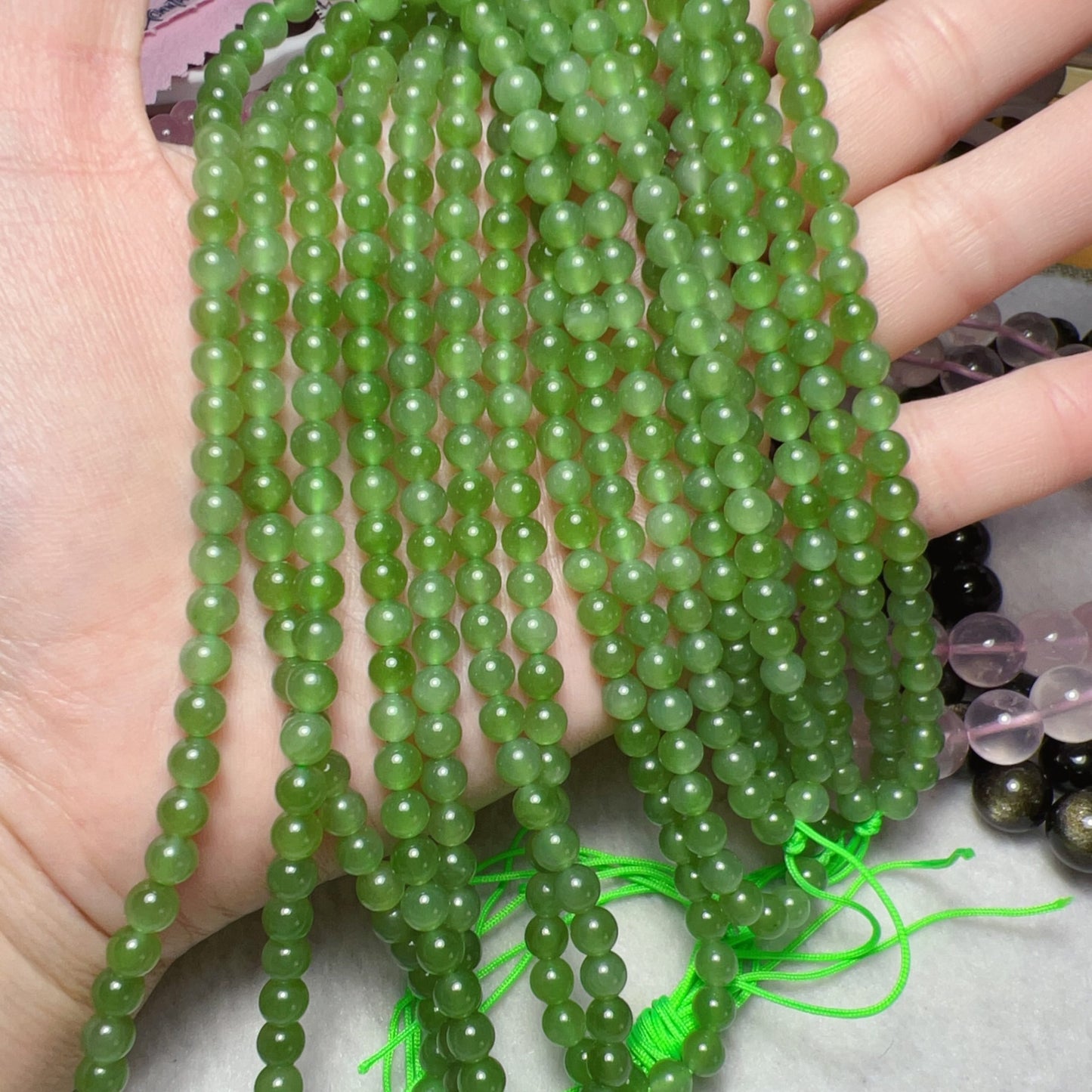 Premium 5Mm Green Nephrite Jade 108 Beads Strand – Ideal For Diy Jewelry Making And Craft Projects