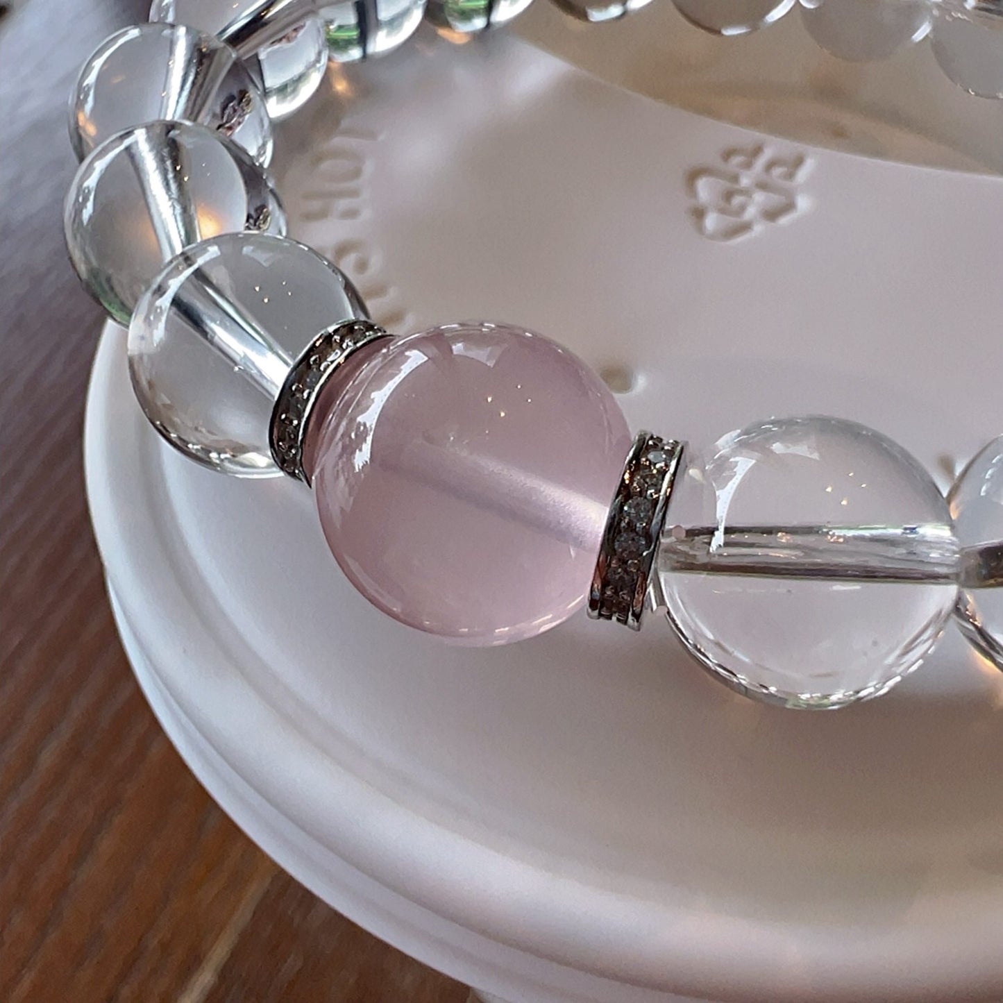 Celestial Rose Lumina | Natural Clear Quartz, Rose Quartz Healing Bracelet With 925 Sterling Silver Spacers