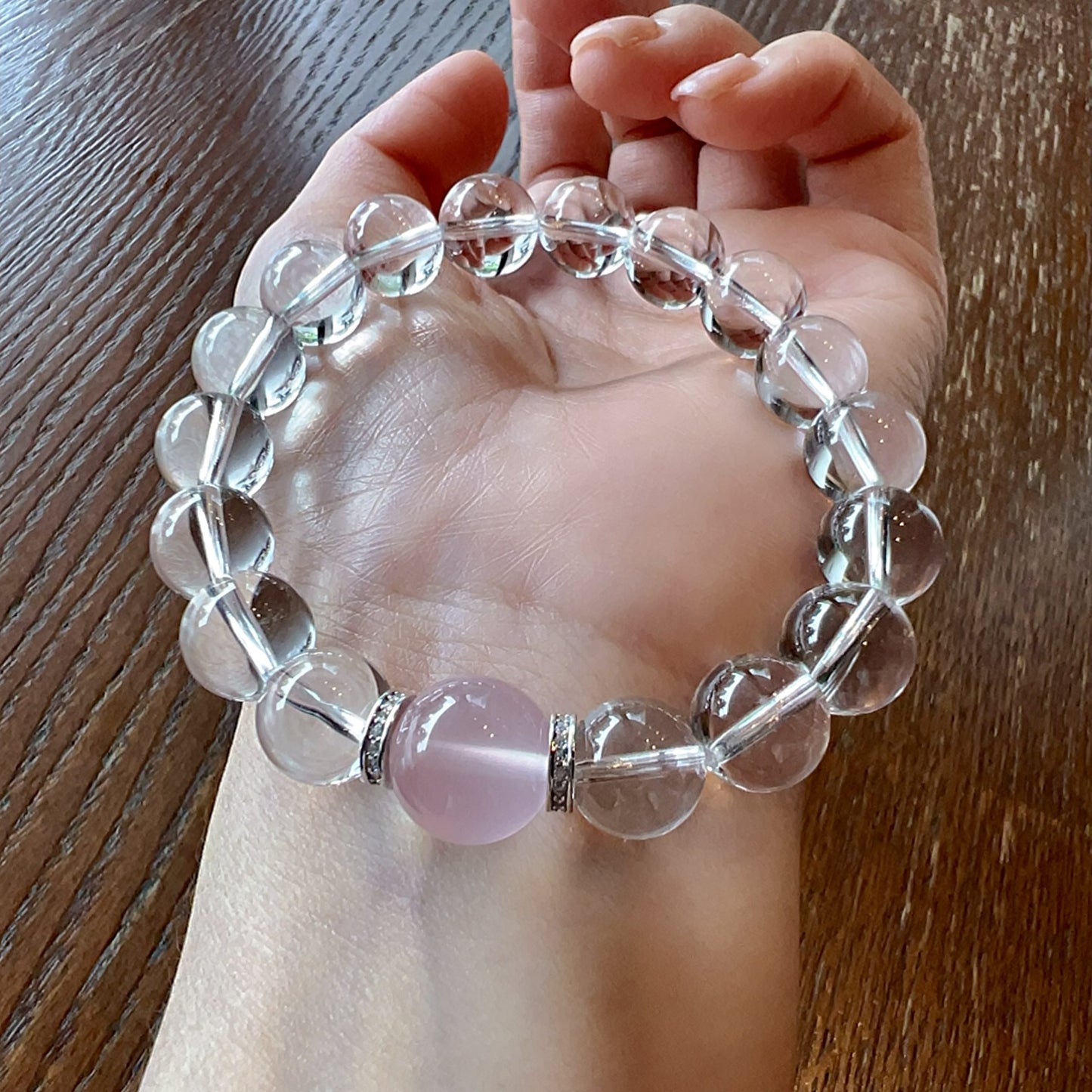 Celestial Rose Lumina | Natural Clear Quartz, Rose Quartz Healing Bracelet With 925 Sterling Silver Spacers
