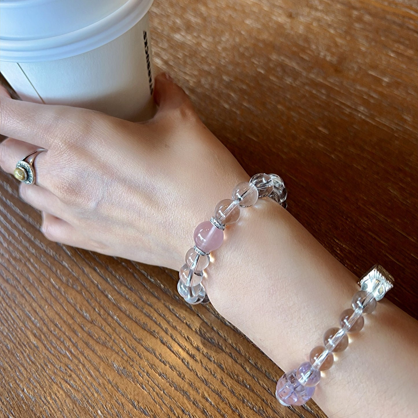 Celestial Rose Lumina | Natural Clear Quartz, Rose Quartz Healing Bracelet With 925 Sterling Silver Spacers