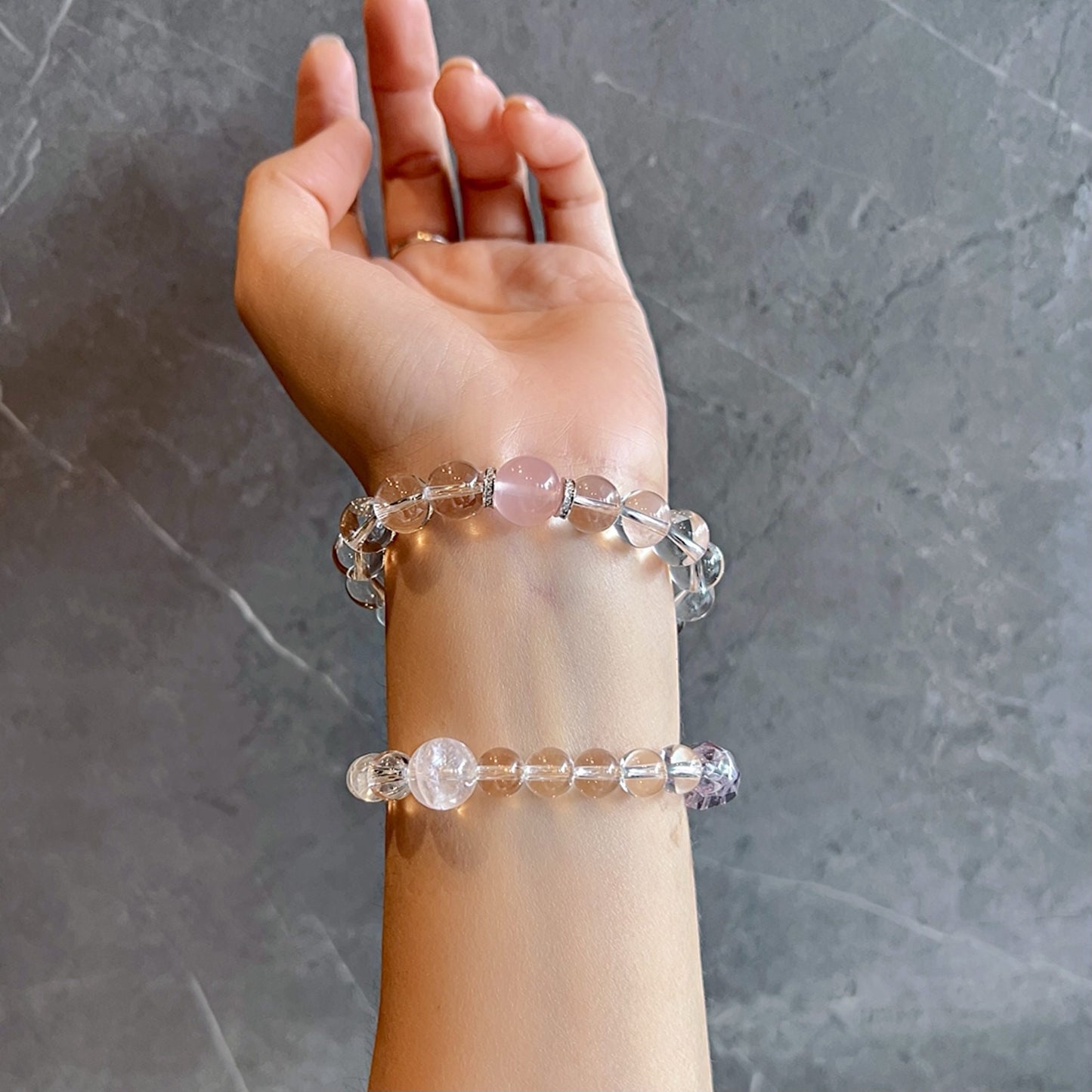 Celestial Rose Lumina | Natural Clear Quartz, Rose Quartz Healing Bracelet With 925 Sterling Silver Spacers