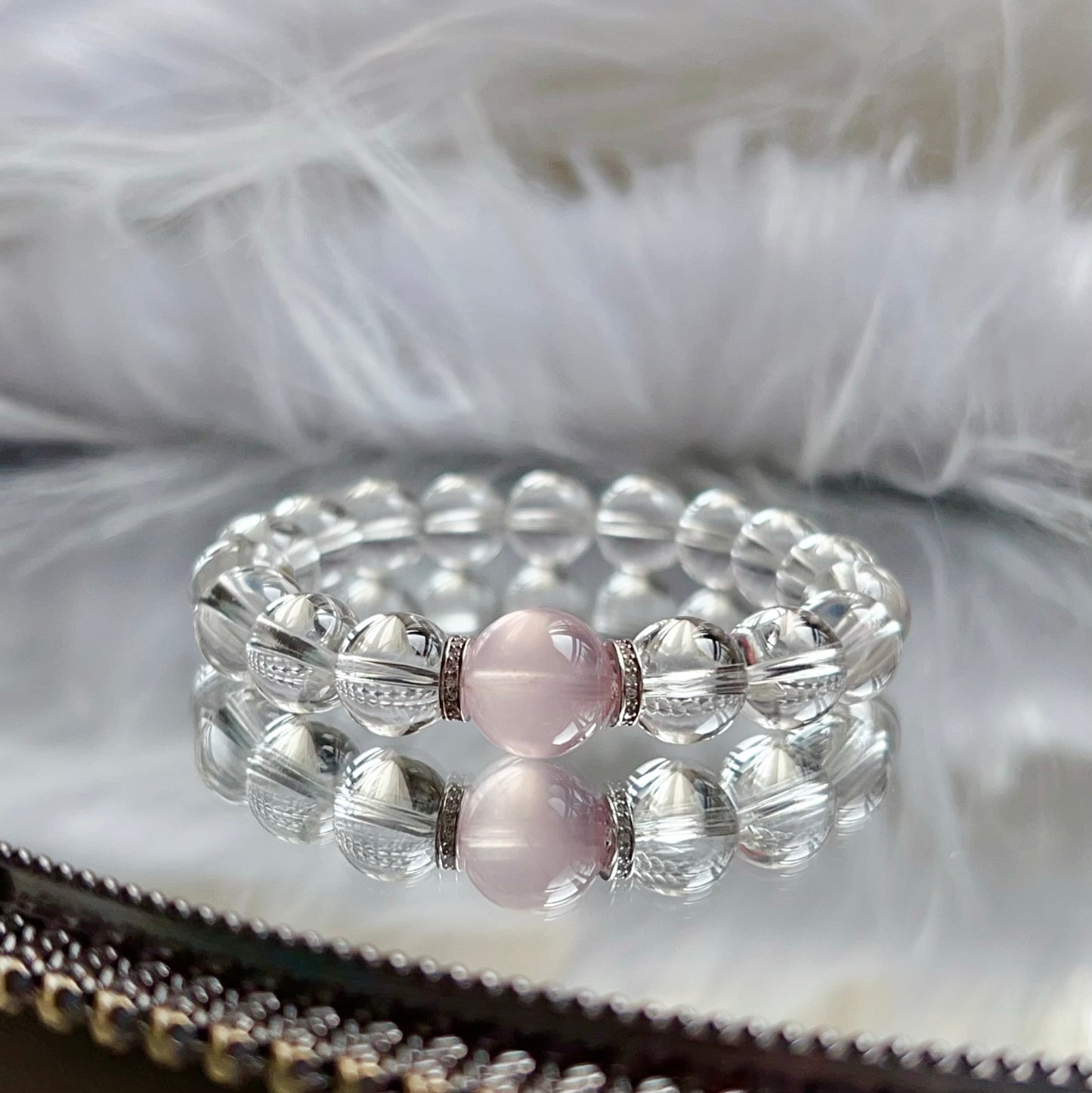 Celestial Rose Lumina | Natural Clear Quartz, Rose Quartz Healing Bracelet With 925 Sterling Silver Spacers
