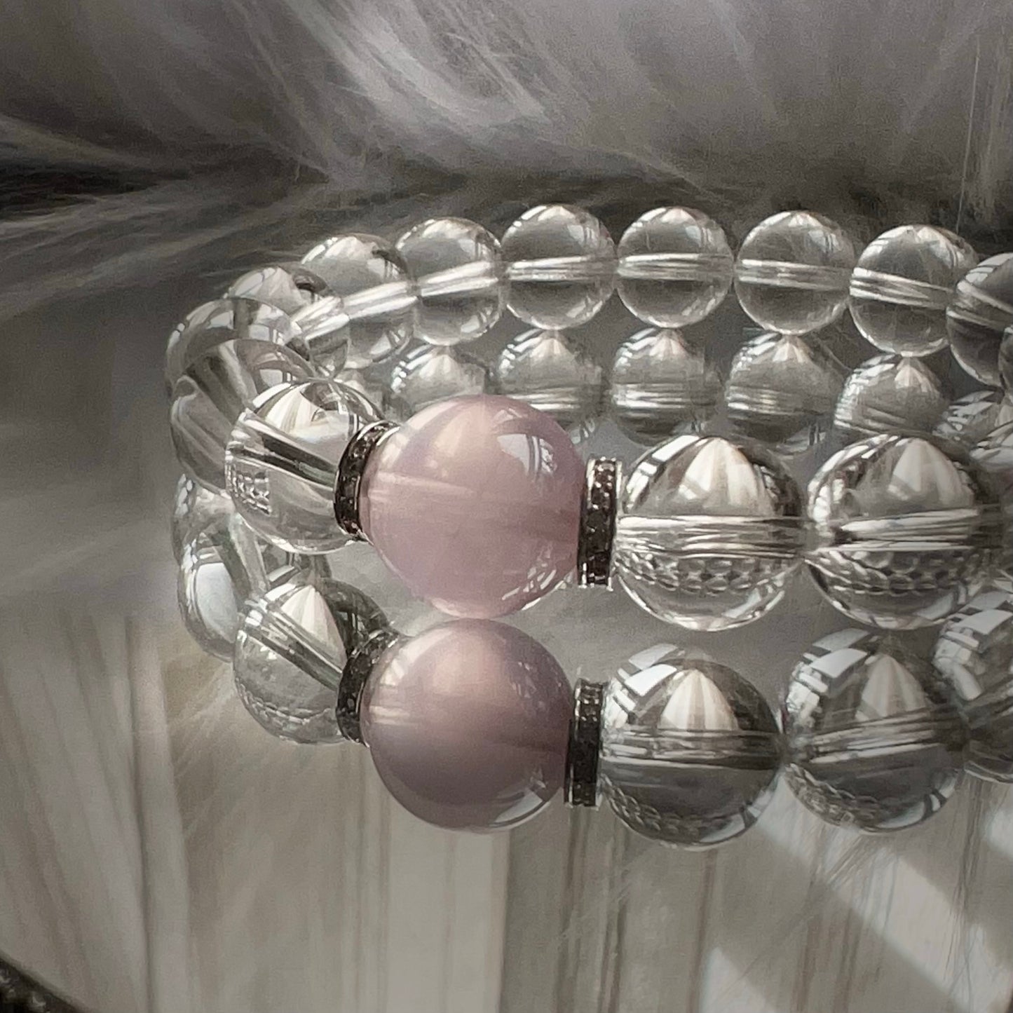 Celestial Rose Lumina | Natural Clear Quartz, Rose Quartz Healing Bracelet With 925 Sterling Silver Spacers