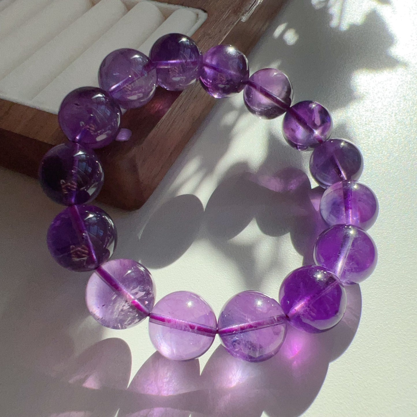 13.6Mm Amethyst Crystal Bracelet | Natural Healing Stone For Crown Chakra | Reiki Meditation Jewelry For Stress Relief And Mental Clarity