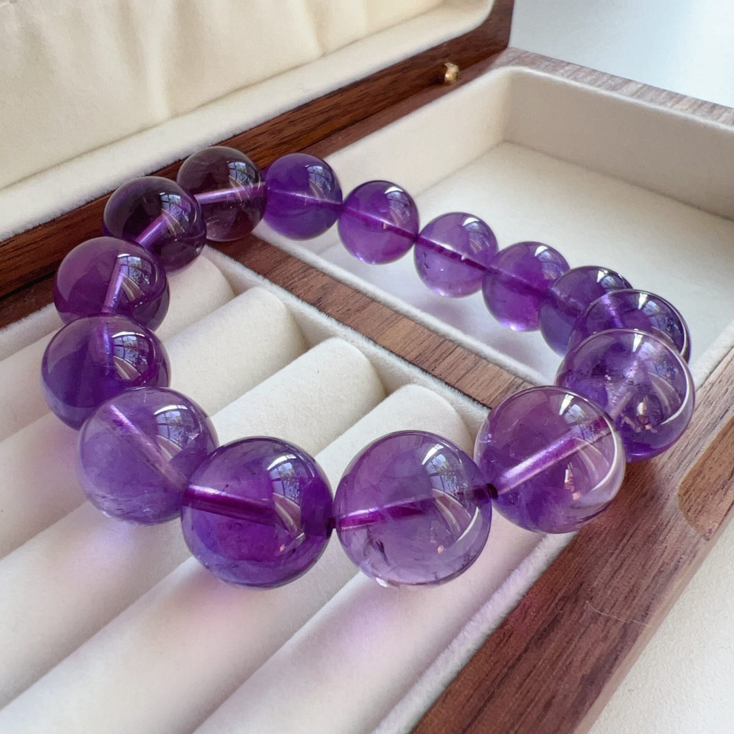 13.6Mm Amethyst Crystal Bracelet | Natural Healing Stone For Crown Chakra | Reiki Meditation Jewelry For Stress Relief And Mental Clarity