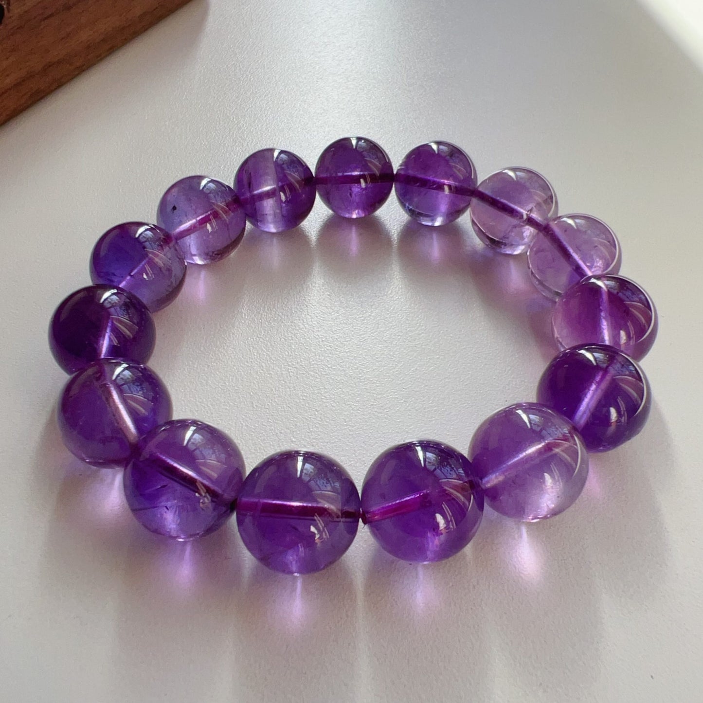 13.6Mm Amethyst Crystal Bracelet | Natural Healing Stone For Crown Chakra | Reiki Meditation Jewelry For Stress Relief And Mental Clarity