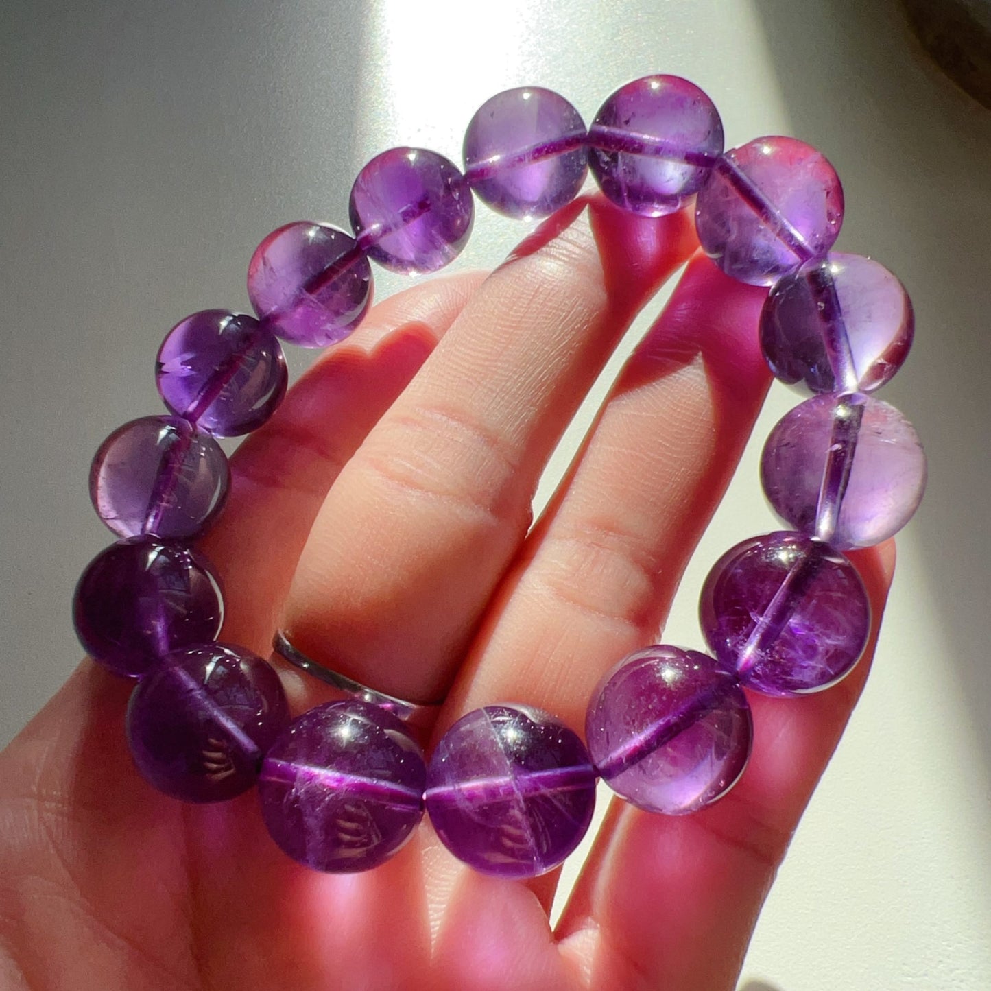 13.6Mm Amethyst Crystal Bracelet | Natural Healing Stone For Crown Chakra | Reiki Meditation Jewelry For Stress Relief And Mental Clarity