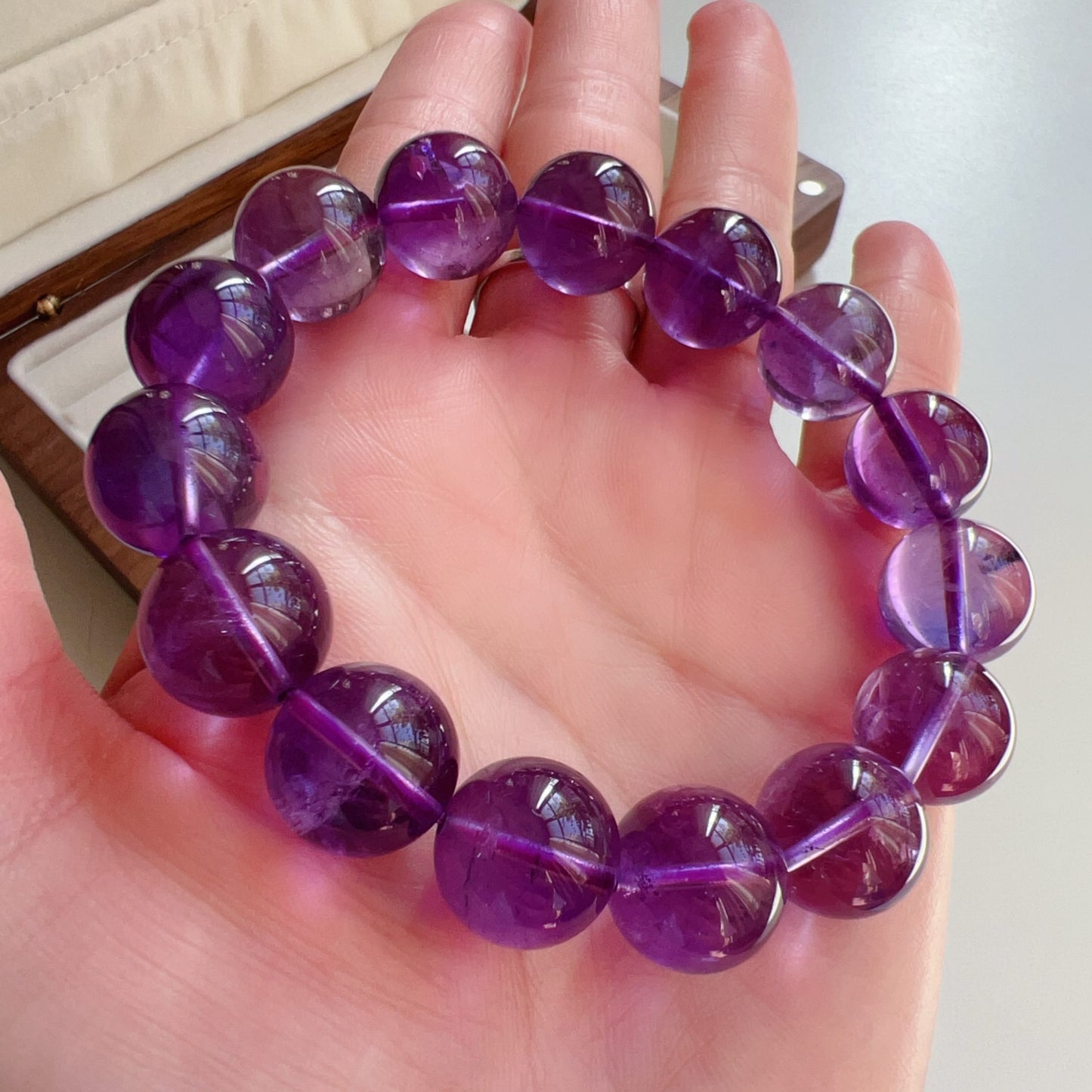 13.6Mm Amethyst Crystal Bracelet | Natural Healing Stone For Crown Chakra | Reiki Meditation Jewelry For Stress Relief And Mental Clarity