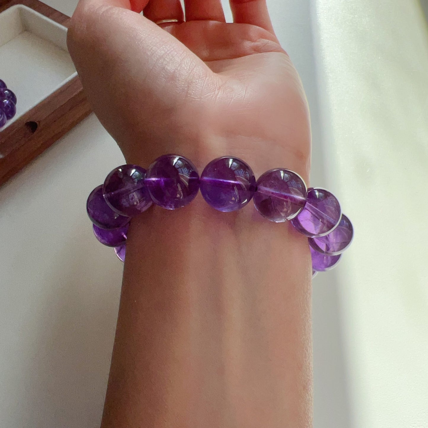 13.6Mm Amethyst Crystal Bracelet | Natural Healing Stone For Crown Chakra | Reiki Meditation Jewelry For Stress Relief And Mental Clarity