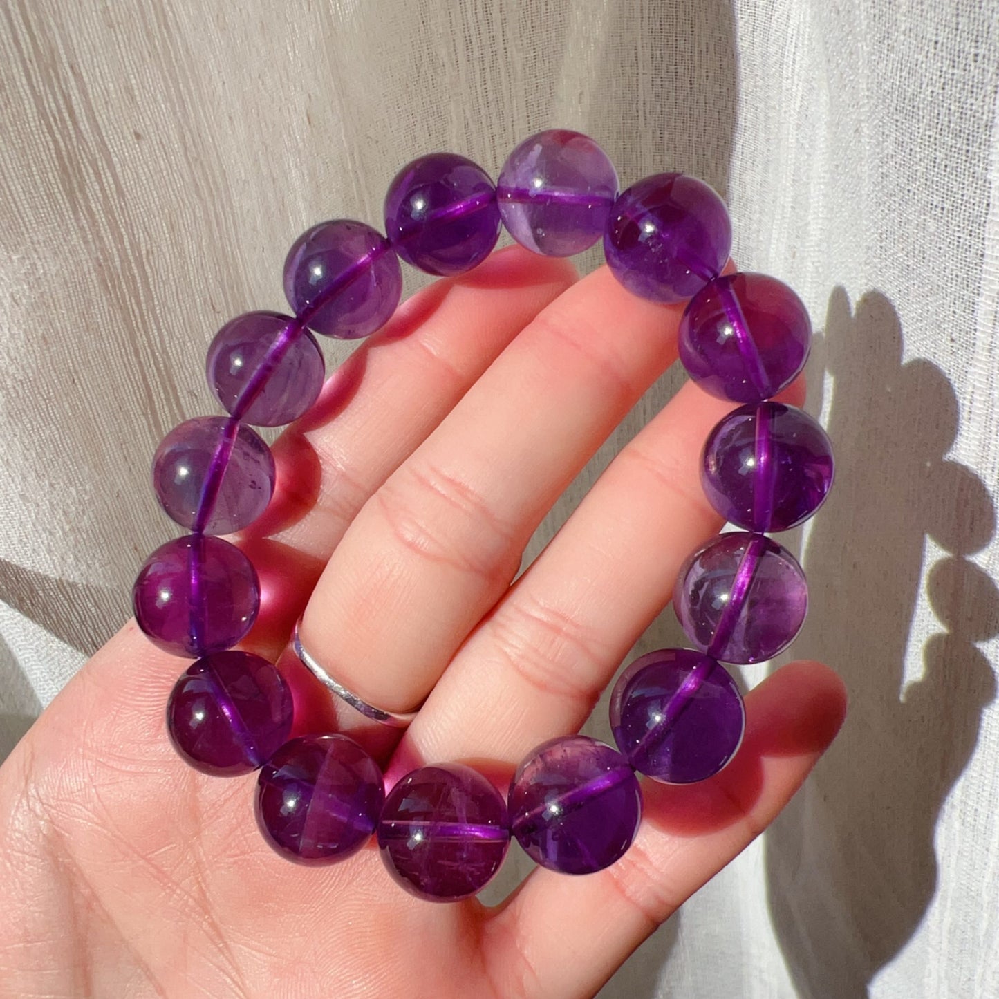 13.6Mm Amethyst Crystal Bracelet | Natural Healing Stone For Crown Chakra | Reiki Meditation Jewelry For Stress Relief And Mental Clarity