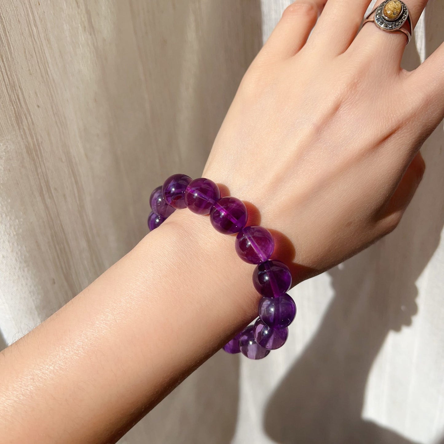 13.6Mm Amethyst Crystal Bracelet | Natural Healing Stone For Crown Chakra | Reiki Meditation Jewelry For Stress Relief And Mental Clarity
