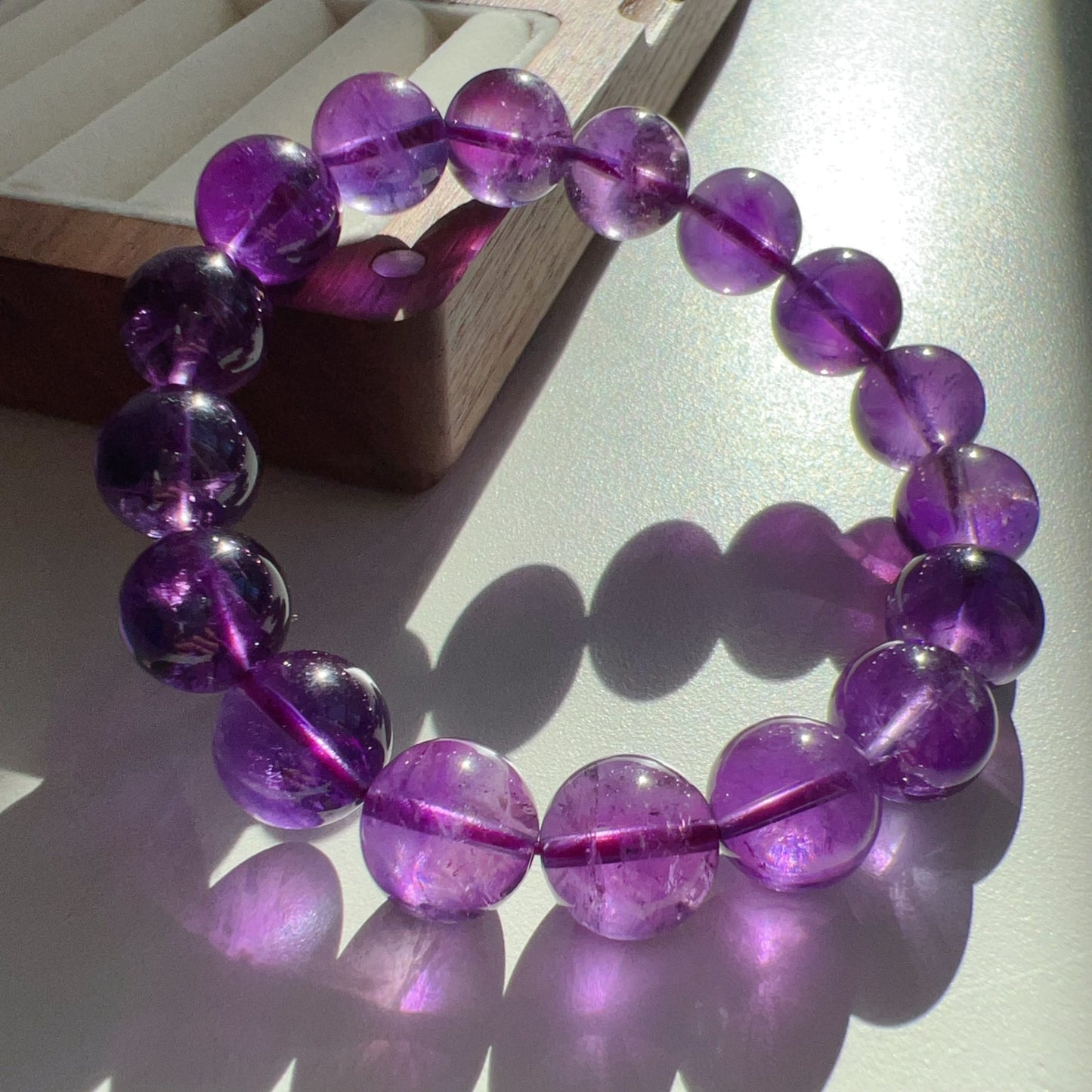 Amethyst Crystal Bracelet 11.7Mm | Natural Healing Stone For Crown Chakra | Reiki Meditation Jewelry For Stress Relief And Mental Clarity