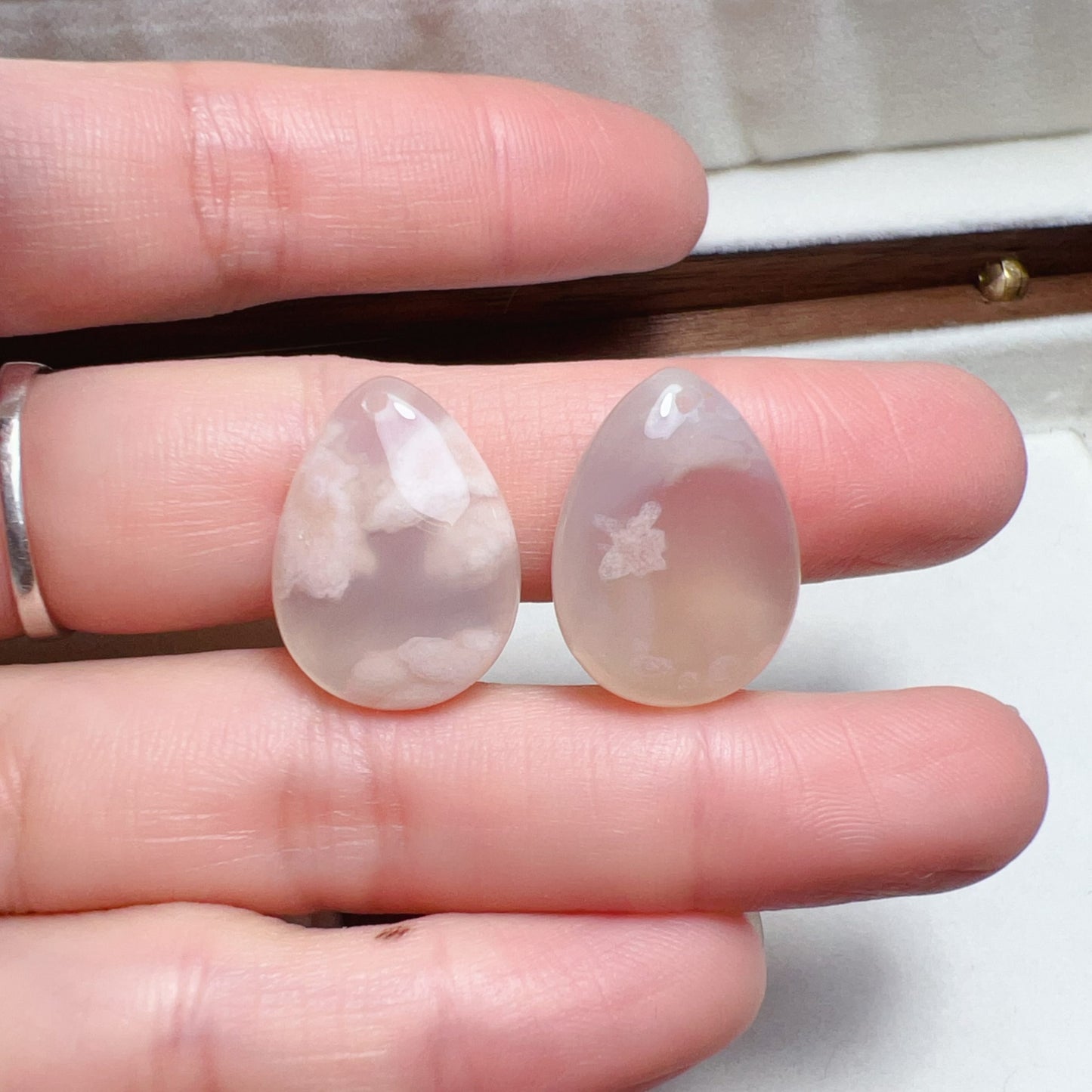 2 Pcs Beautiful Cherry Blossom Agate Water-Drop Charm Pendants | Sakura Agate Jewelry Findings For Diy Projects
