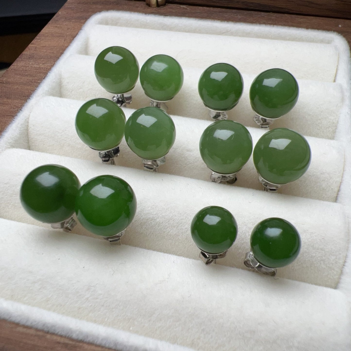 Genuine Nephrite Jade Stud Earrings | Handmade With 18K White Gold Plated 925 Sterling Silver | Elegant Jewelry For Everyday Wear